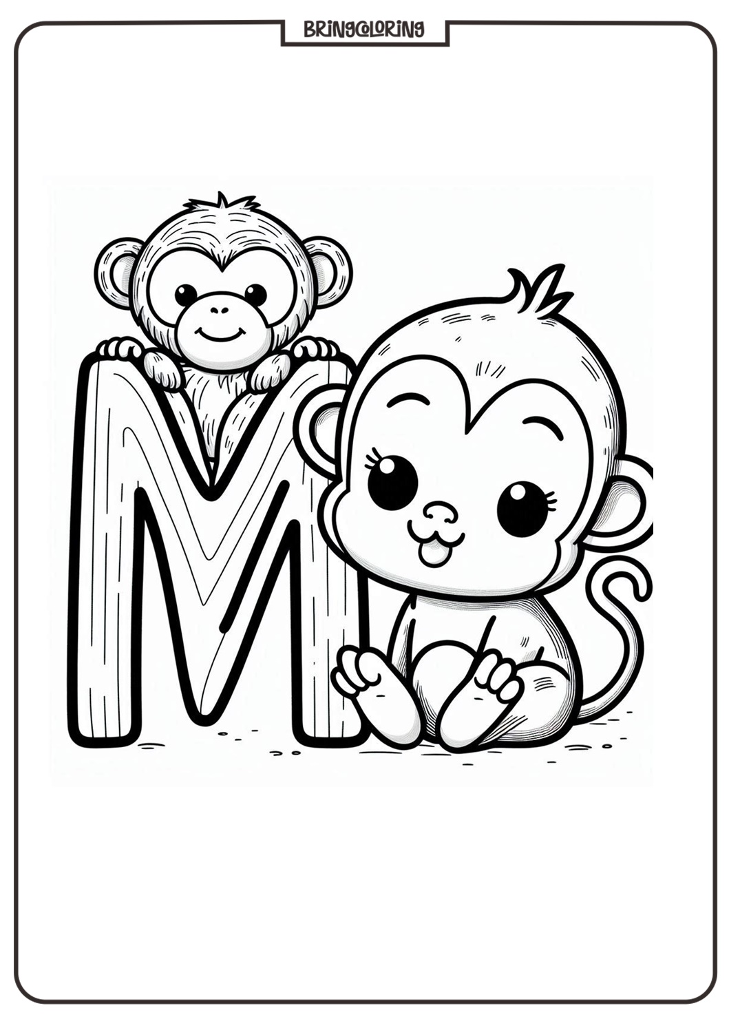 Alphabet Letter M with Monkey Coloring Pages 2 Alphabet Letter M with Monkey Coloring Book