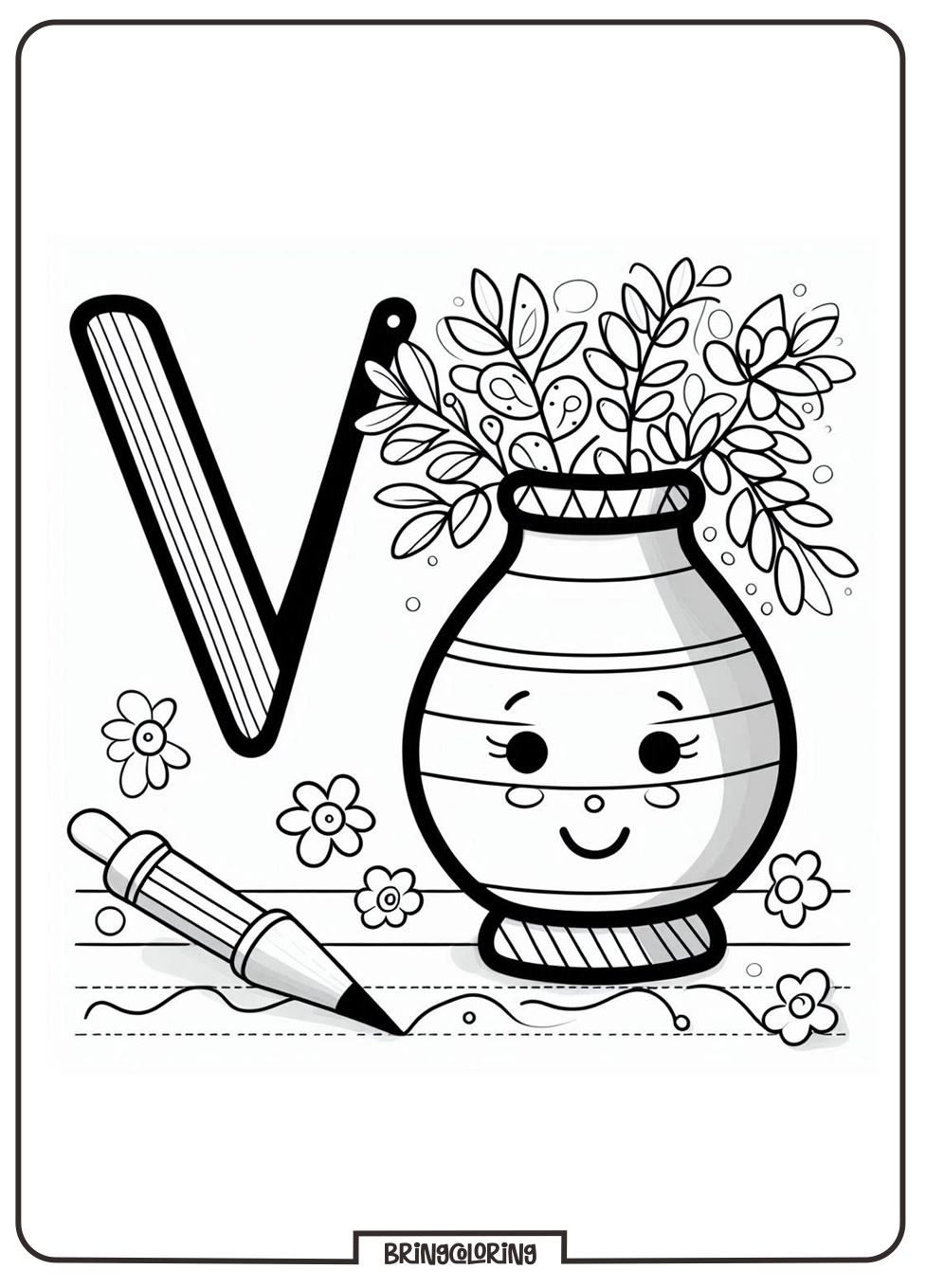 Alphabet Letter V with Vase Coloring Pages 1 Alphabet Letter V with Vase Coloring Online Page - bringcoloring.com