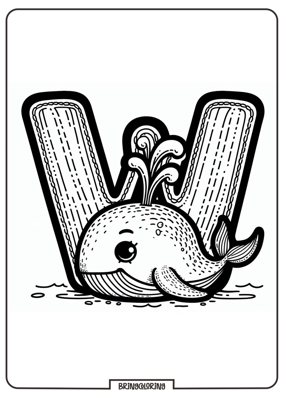 Alphabet Letter W with Whale Coloring Online Pages - bringcoloring.com