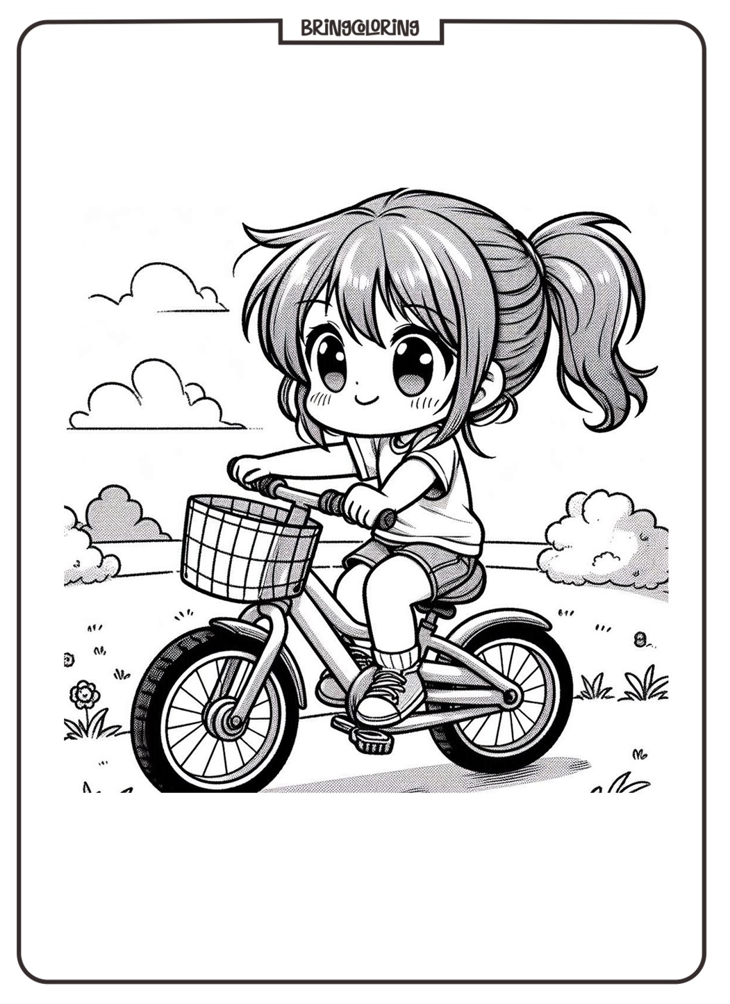 Cute Anime Girl Riding Bicycle Coloring Pages 2 Anime Girl Riding Bicycle Coloring Pages bringcoloring