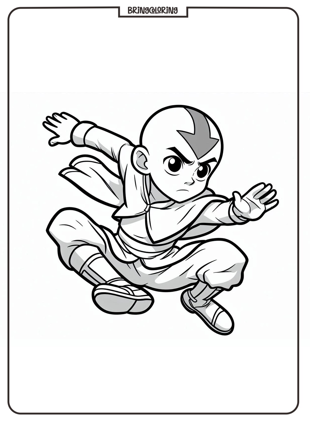 Aang from Avatar, The Last Airbender is a Brave and Fun Hero 1 Avatar Aang Coloring Online Page for Kids