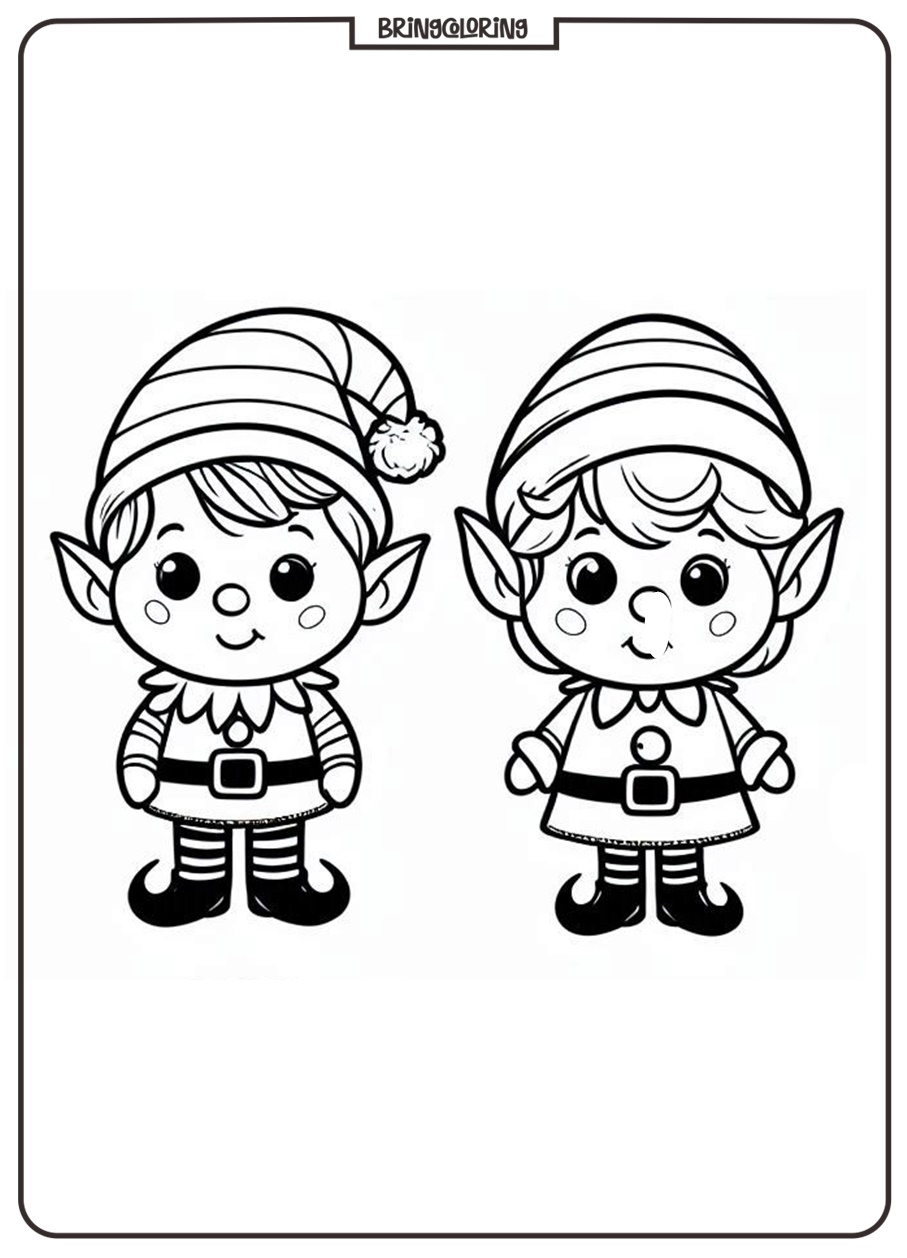 Christmas Elves Coloring Online Page for Kids