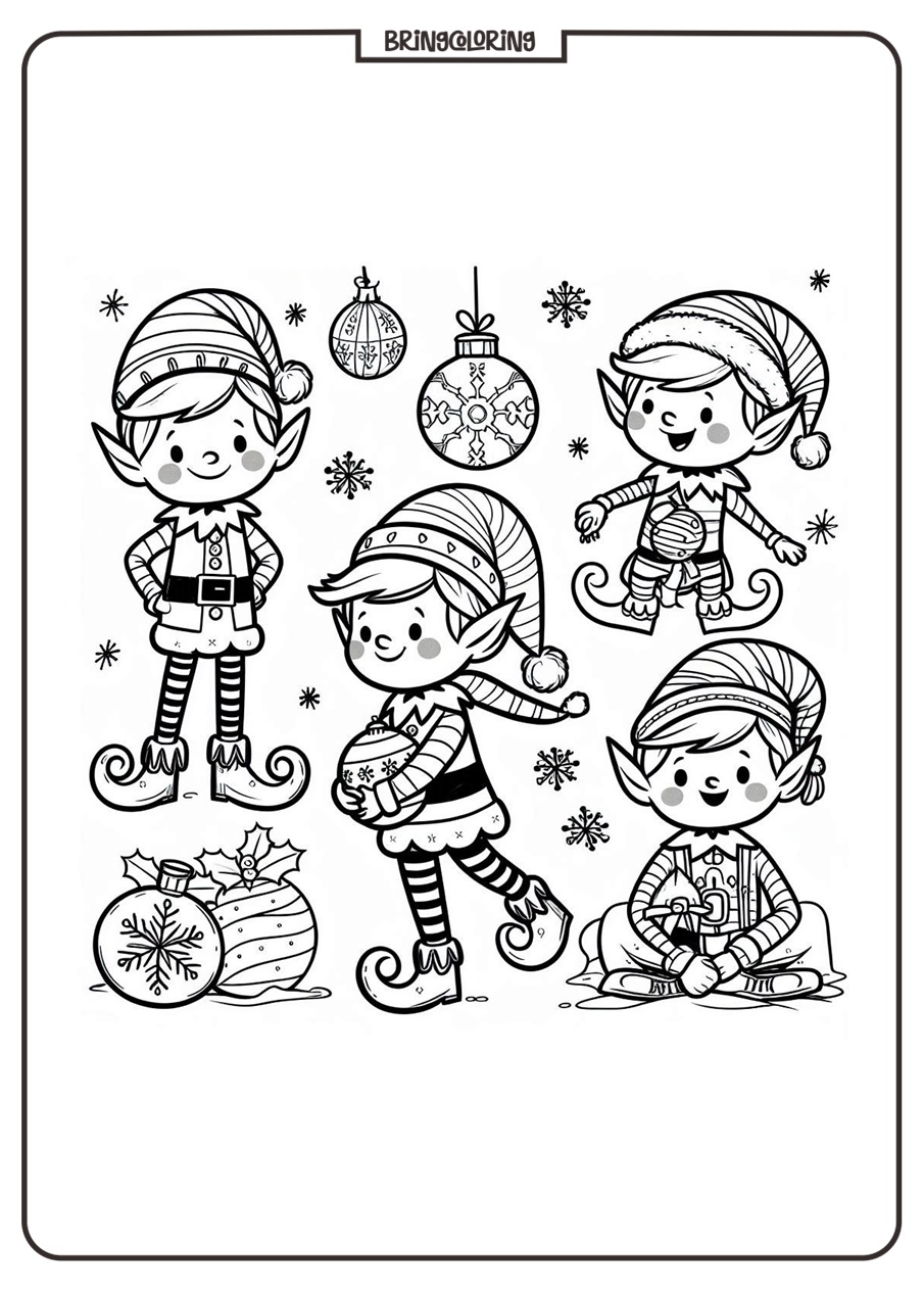 Christmas Elves Coloring Online Page