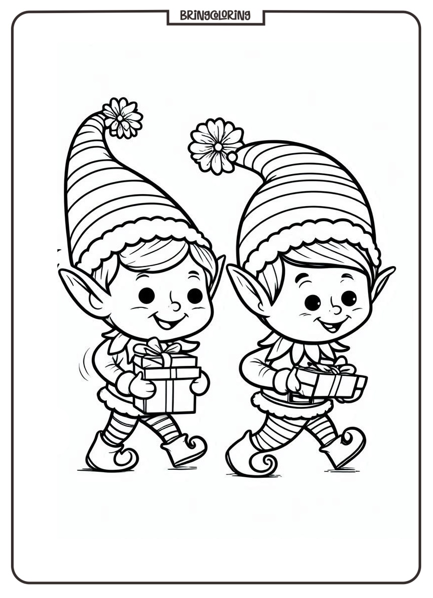 Christmas Elves Coloring Online Pages for Kids