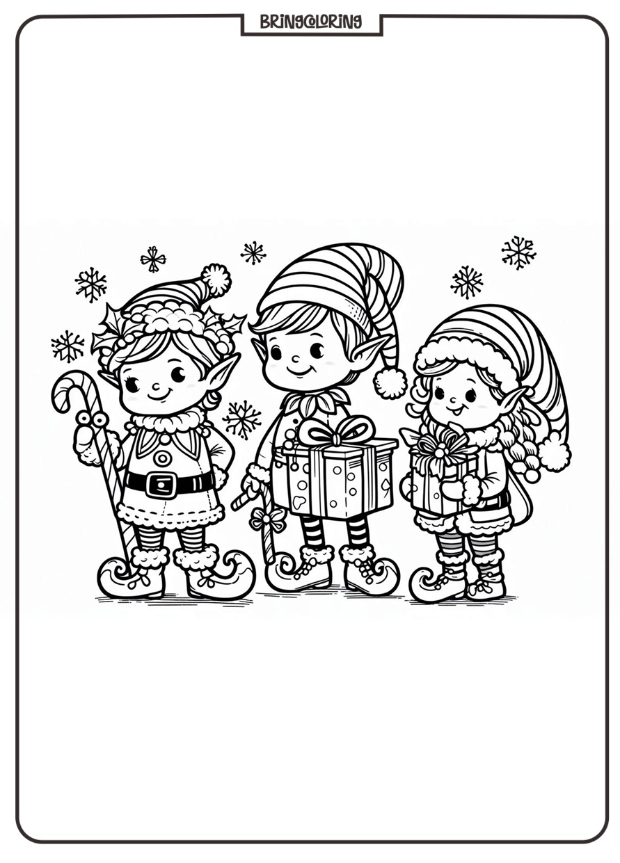 Christmas Elves Coloring Online Pages