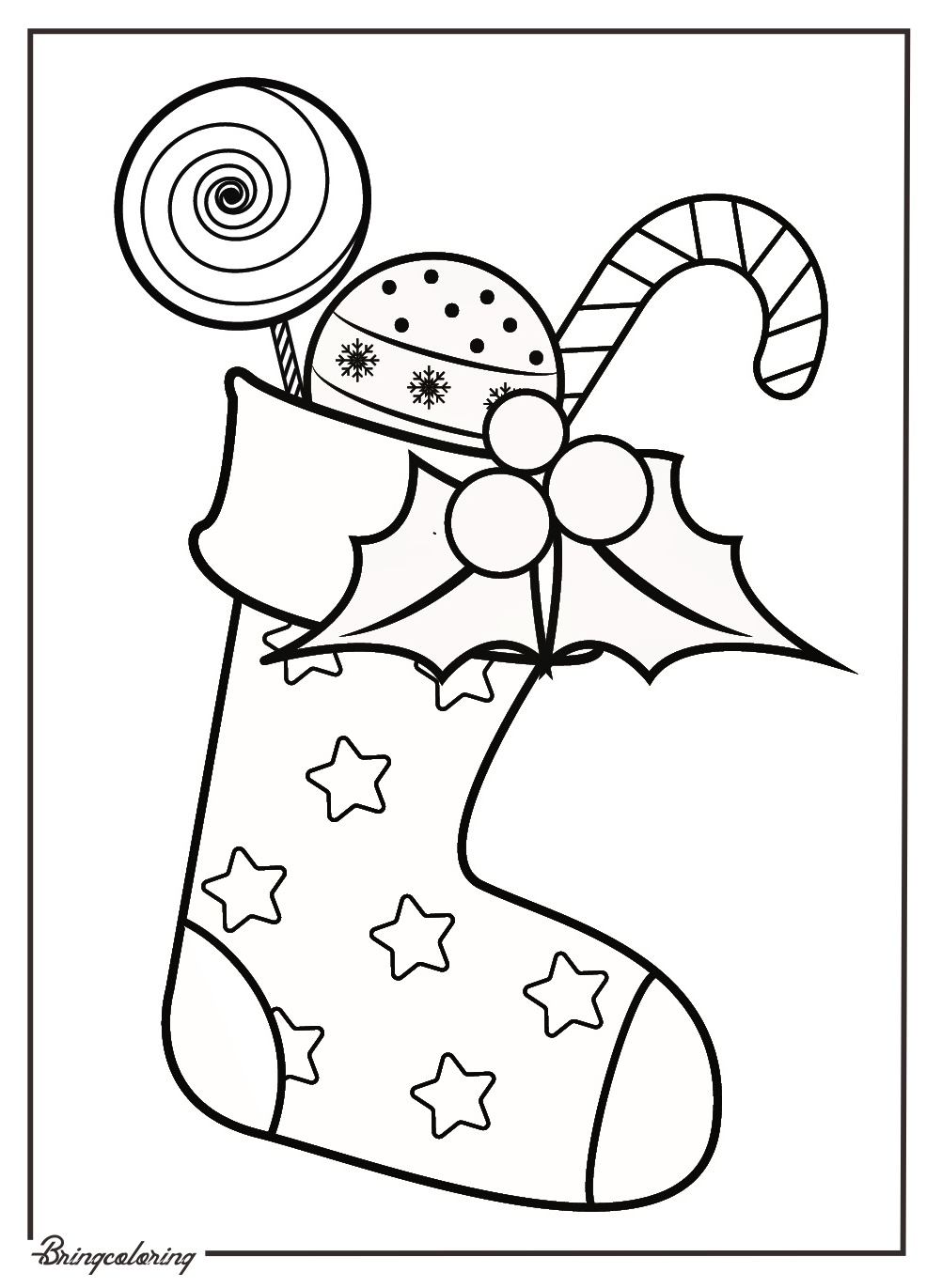 Christmas Stocking Coloring Pages for Kids 1 Christmas Stocking Full of Candies Coloring Online Pages