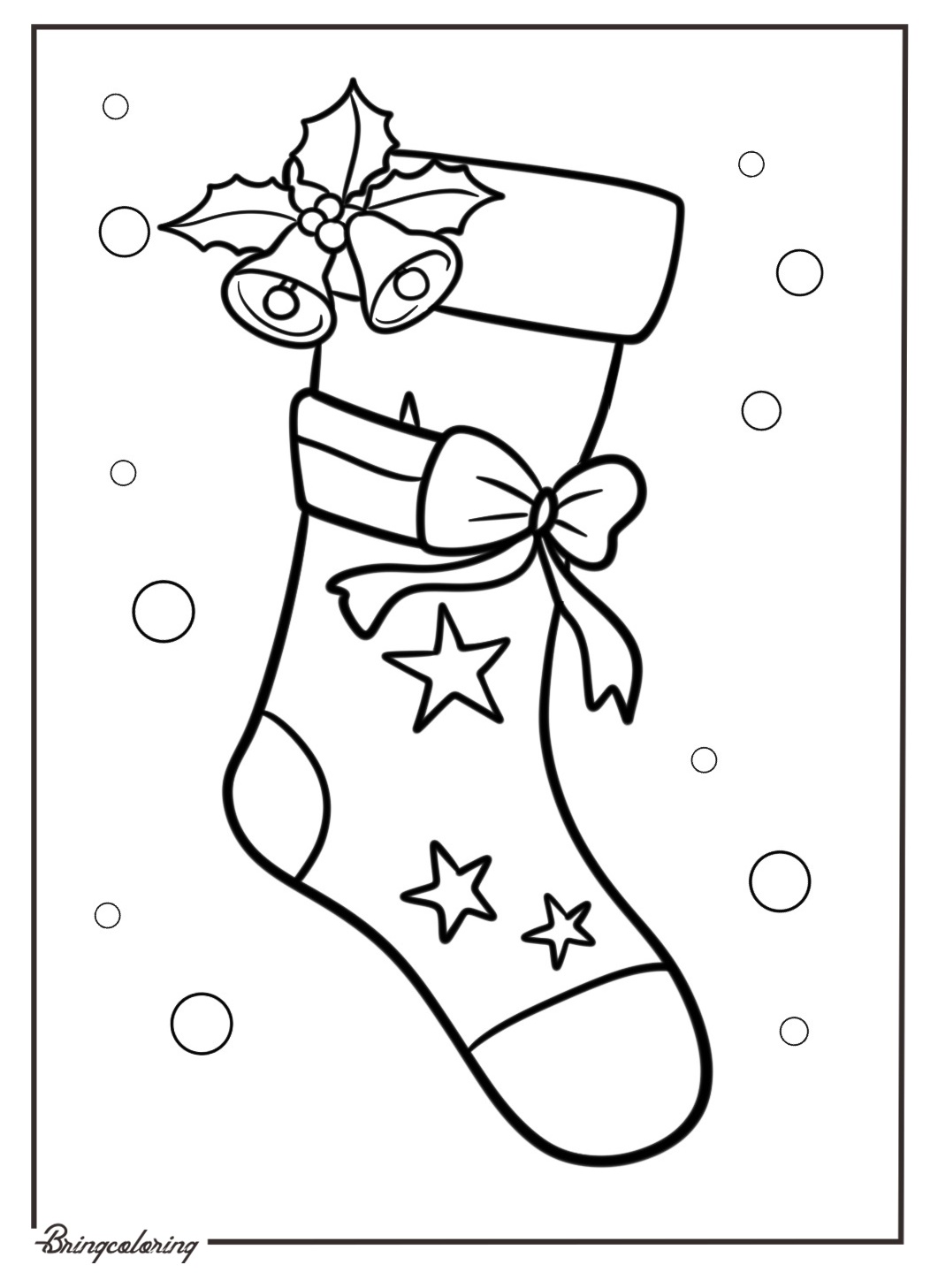 Christmas Stocking Coloring Pages for Kids 3 Christmas Stocking with Bells and Ribbons Coloring Online Pages