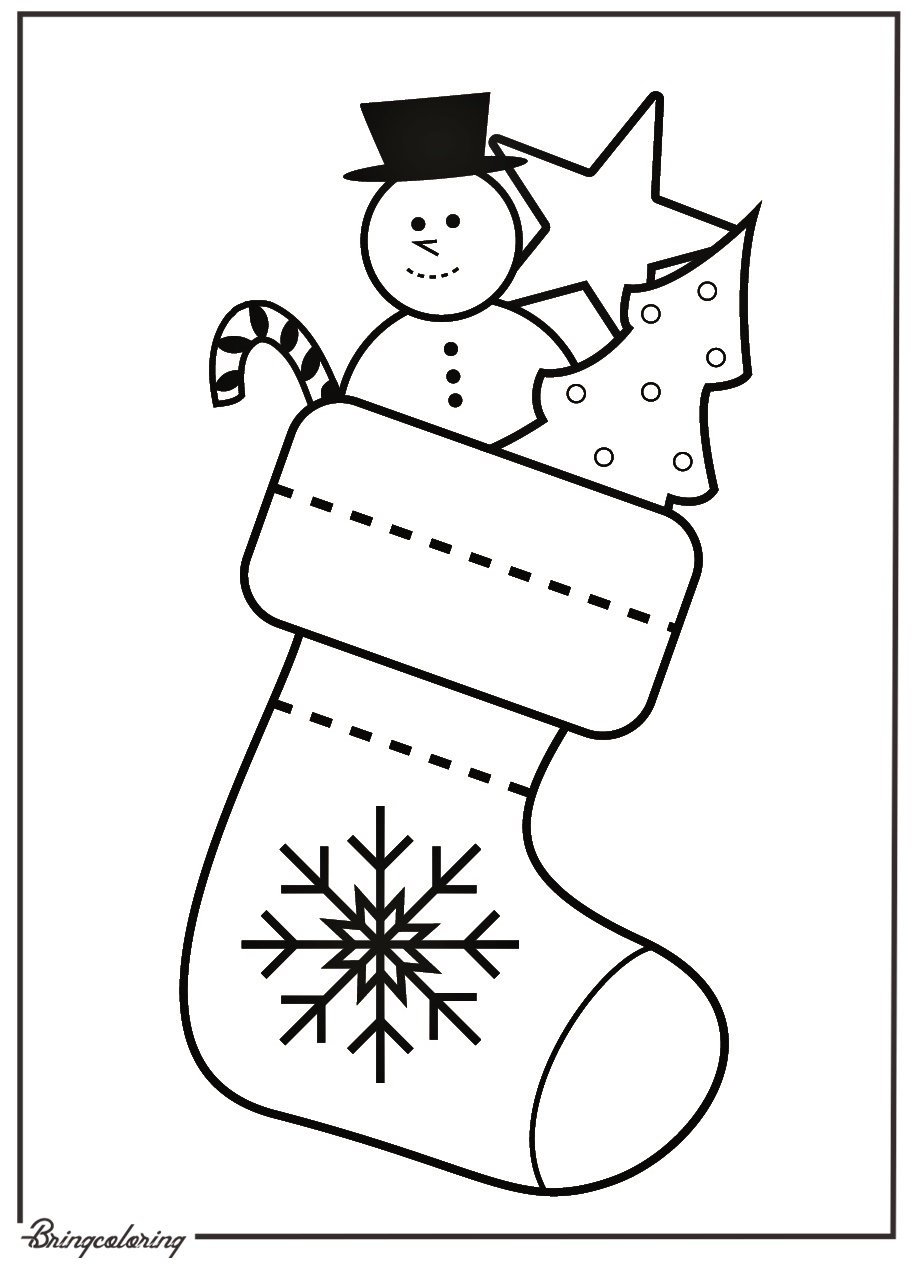 Christmas Stocking Coloring Pages for Kids 2 Christmas Stocking with a Big Snowflake Coloring Online Pages