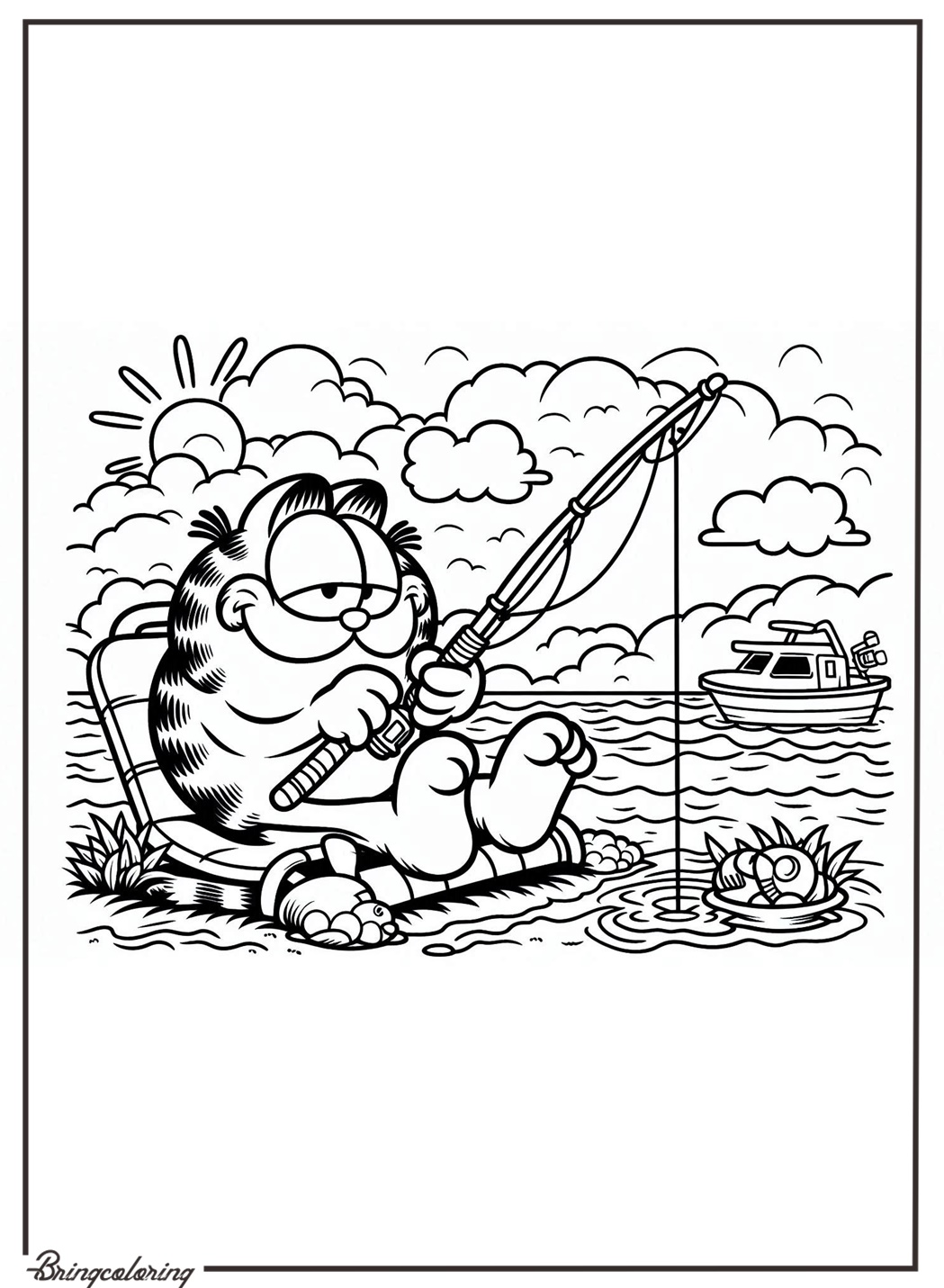 Garfield Fishing Coloring Pages for Kids 1 Garfield Fishing Coloring Online Page bringcoloring.com