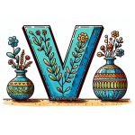 Image is Alphabet Letter V with Vase Coloring - bringcoloring.com