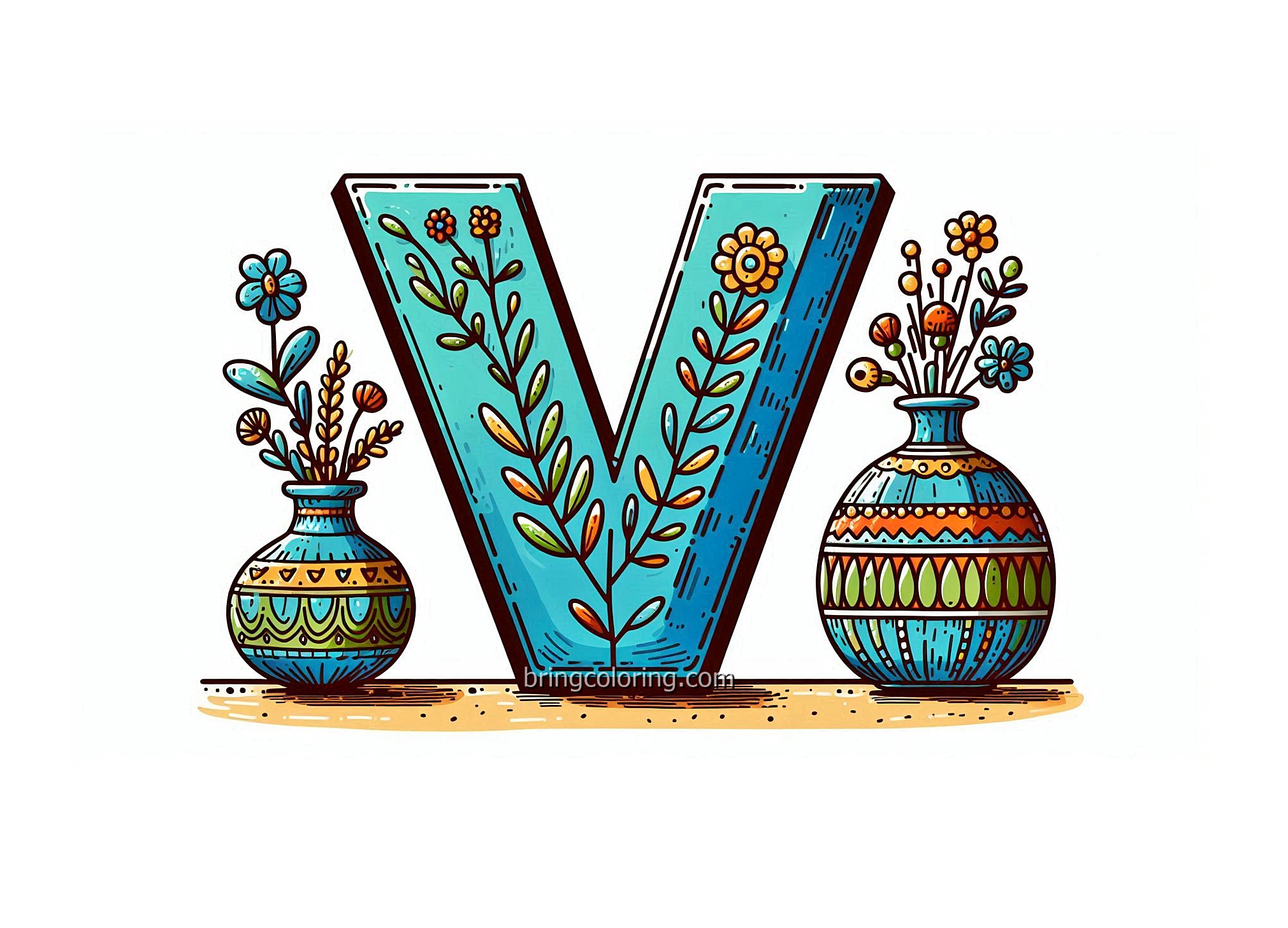Alphabet Letter V with Vase Coloring Pages 3 Image is Alphabet Letter V with Vase Coloring - bringcoloring.com