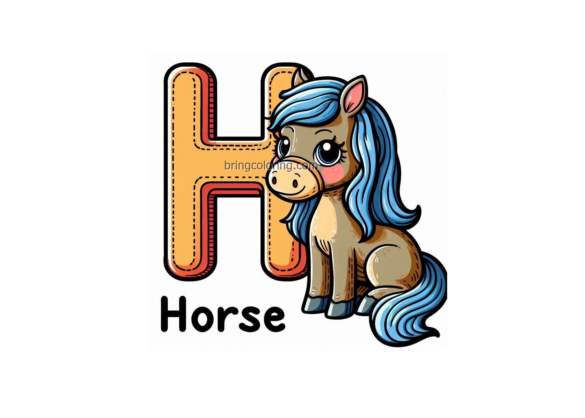 Alphabet Letter H with Horse Coloring Pages 4 Image of Alphabet Letter H Horse Coloring