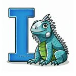 Image of Alphabet Letter I with Iguana Coloring
