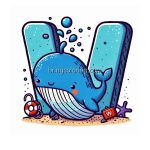 Image of Alphabet Letter W with Whale Coloring - bringcoloring.com