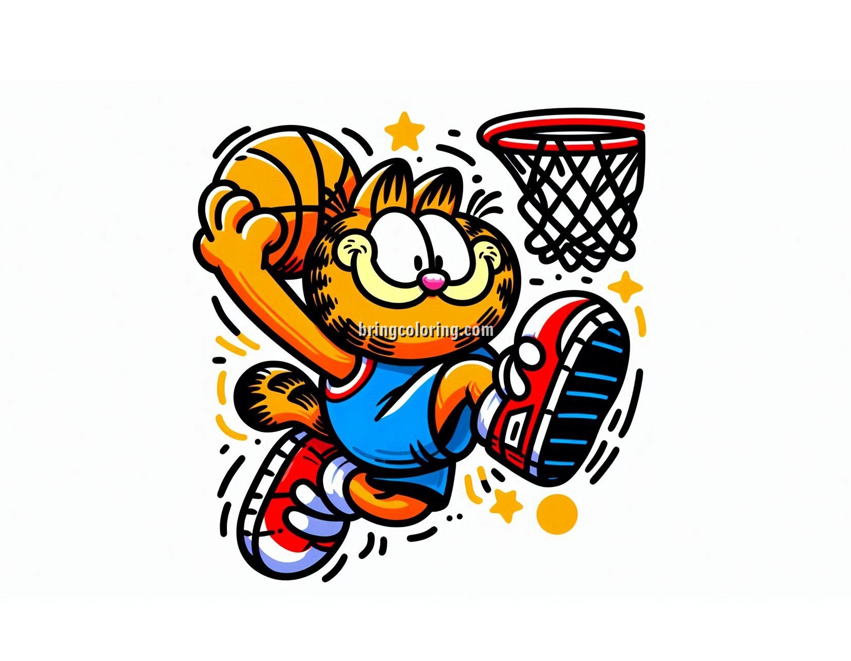 Garfield SlamDunk Action Coloring Pages 3 Image of Garfield SlamDunk Coloring