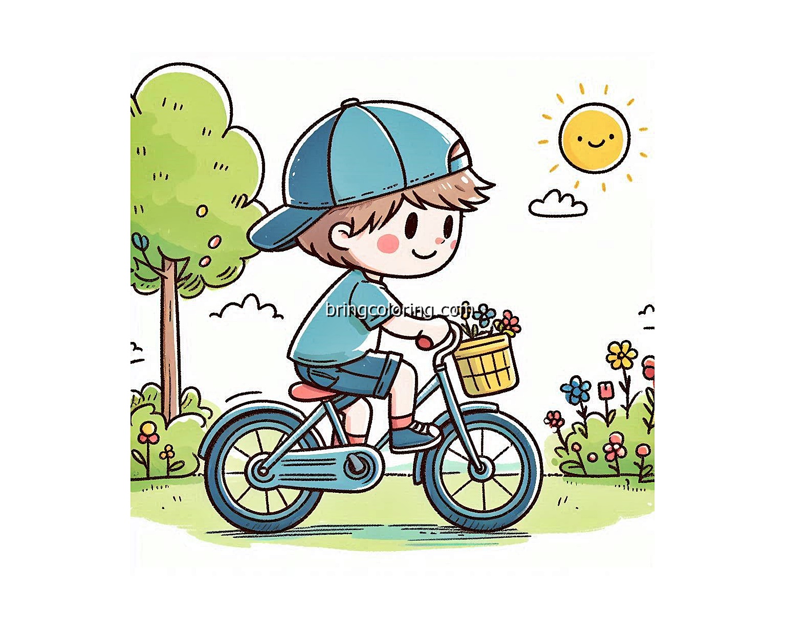 Little Boy Riding Bicycle Coloring Pages for Kids 4 Image of Little Boy Riding Bicycle Coloring - bringcoloring.com