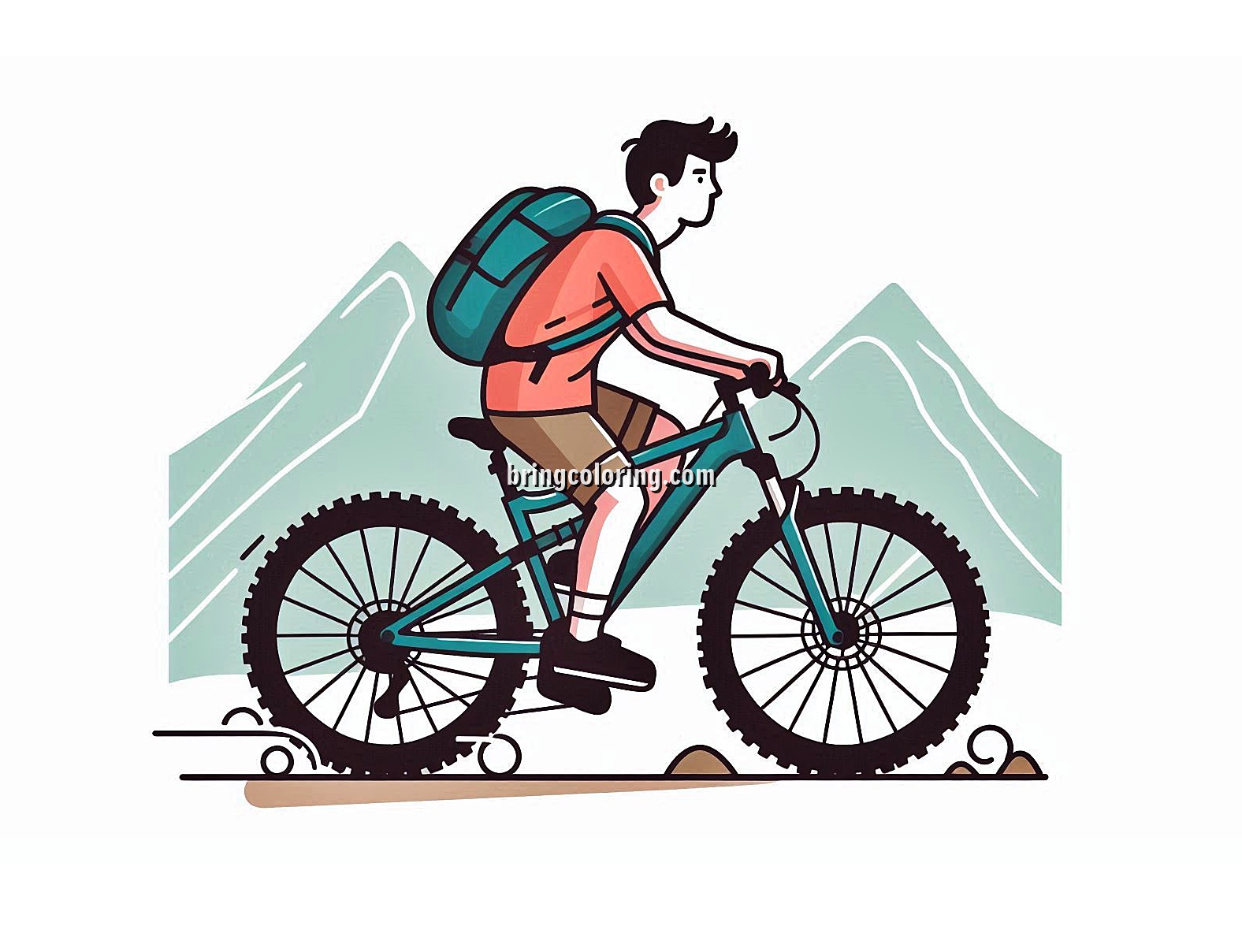 Image of Man Riding Mountain Bicycle Coloring
