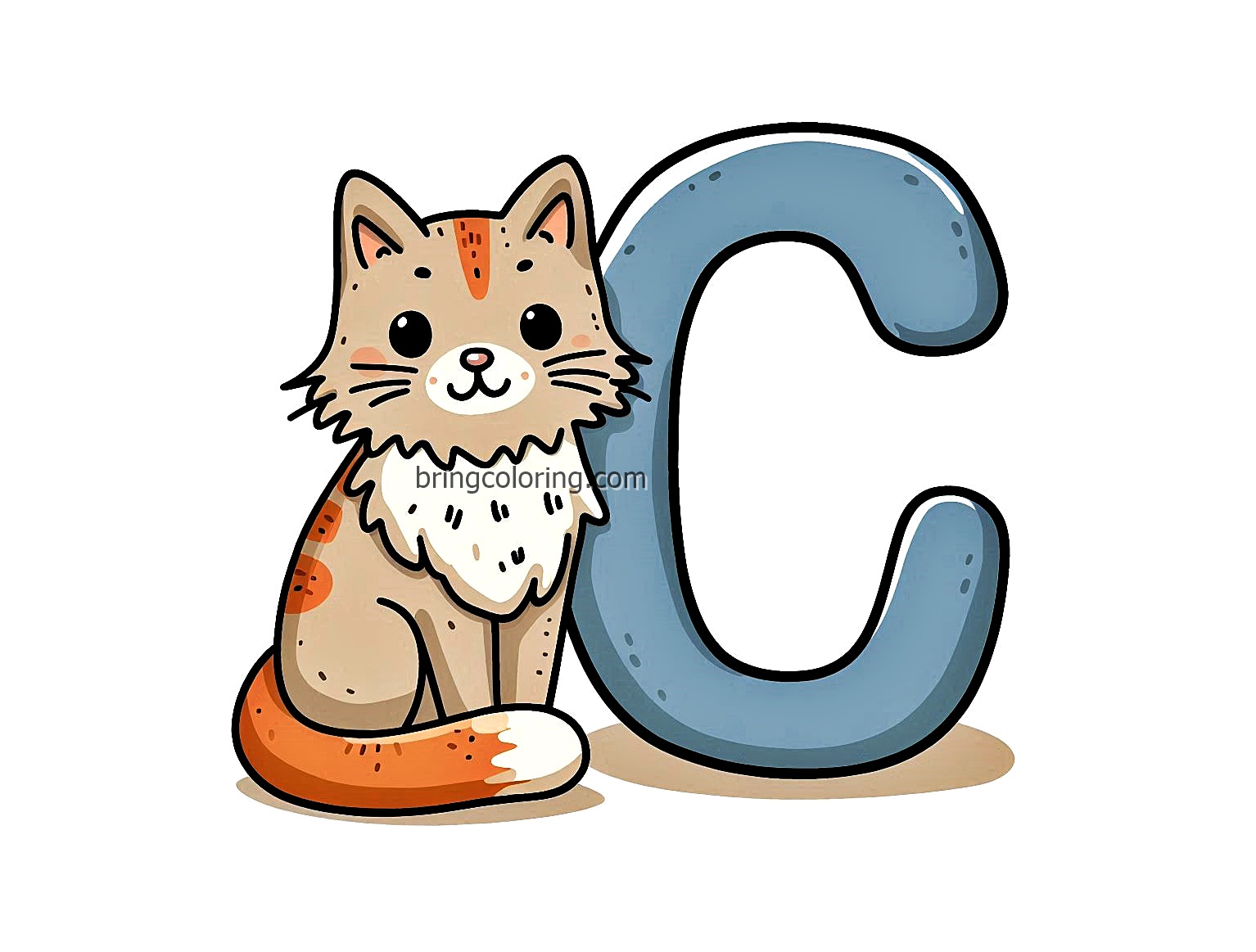 Alphabet Letter C with Cat Coloring Pages 1 Image of alphabet letter C with Cat coloring