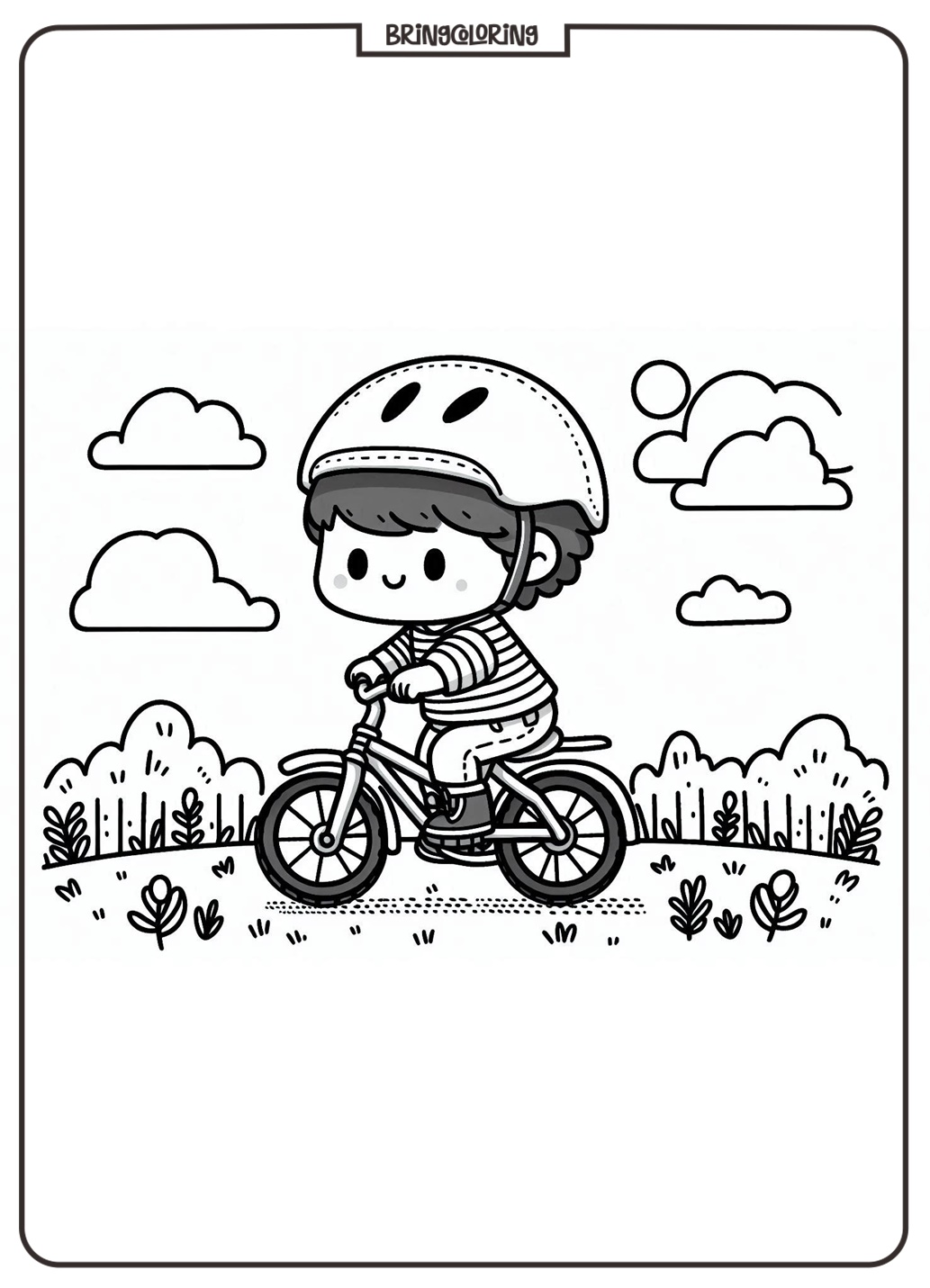 Little Boy Riding Bicycle Coloring Pages for Kids 3 Little Boy Riding Bicycle In A Park Coloring Page - bringcoloring.com