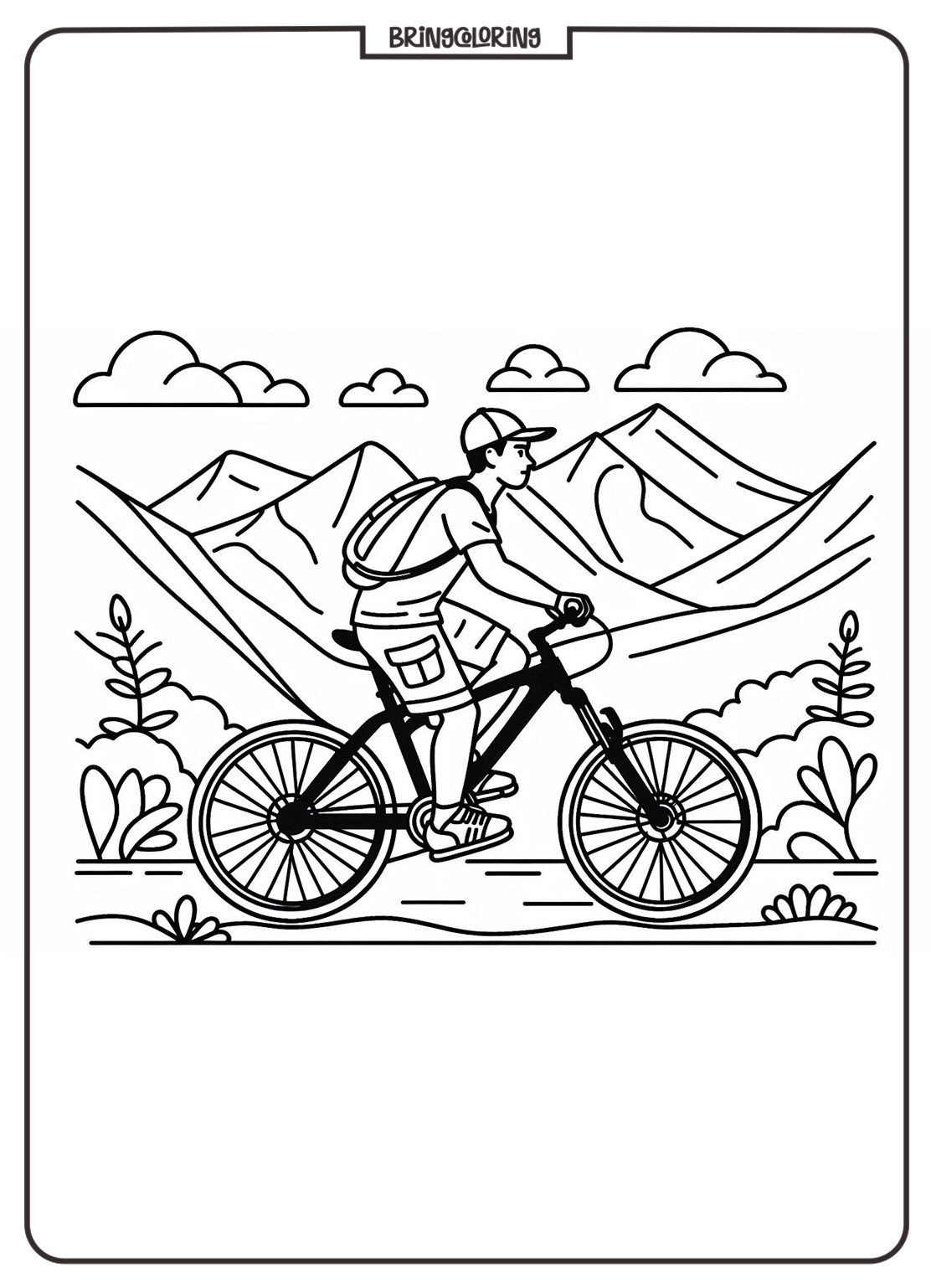 Man Riding Mountain Bicycle Coloring Online Pages for Kids