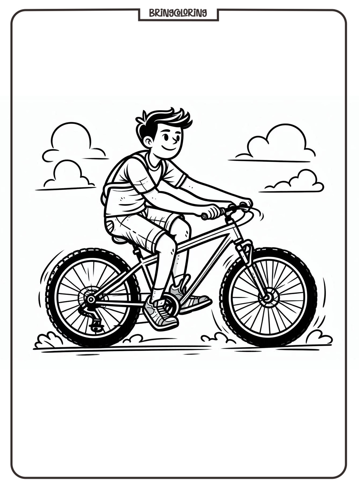 Man Riding Mountain Bicycle Coloring Online Pages