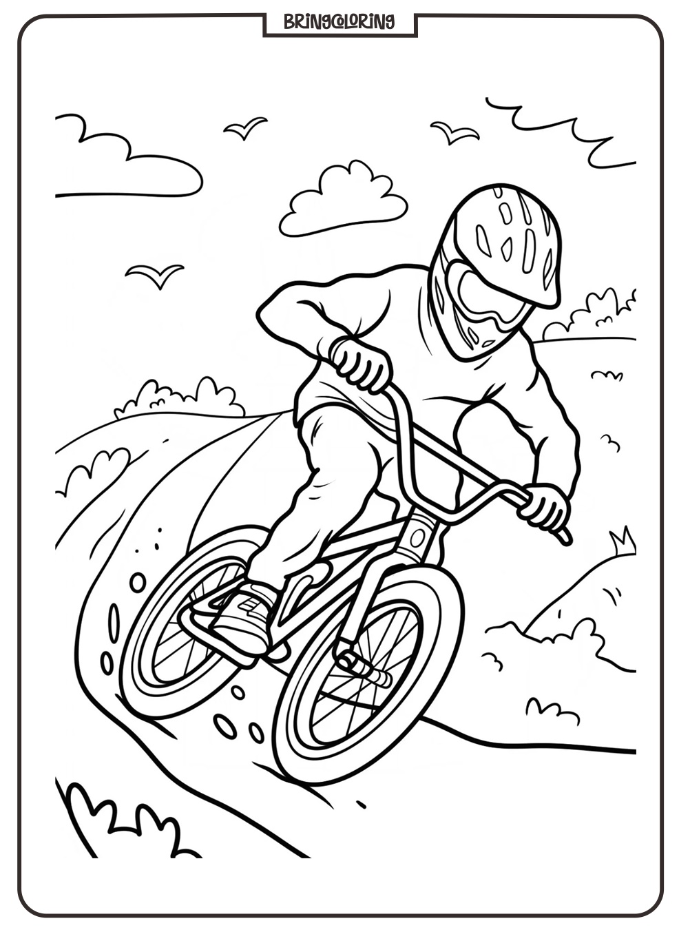 Professional Cyclist Riding Through Mud Coloring Online Page