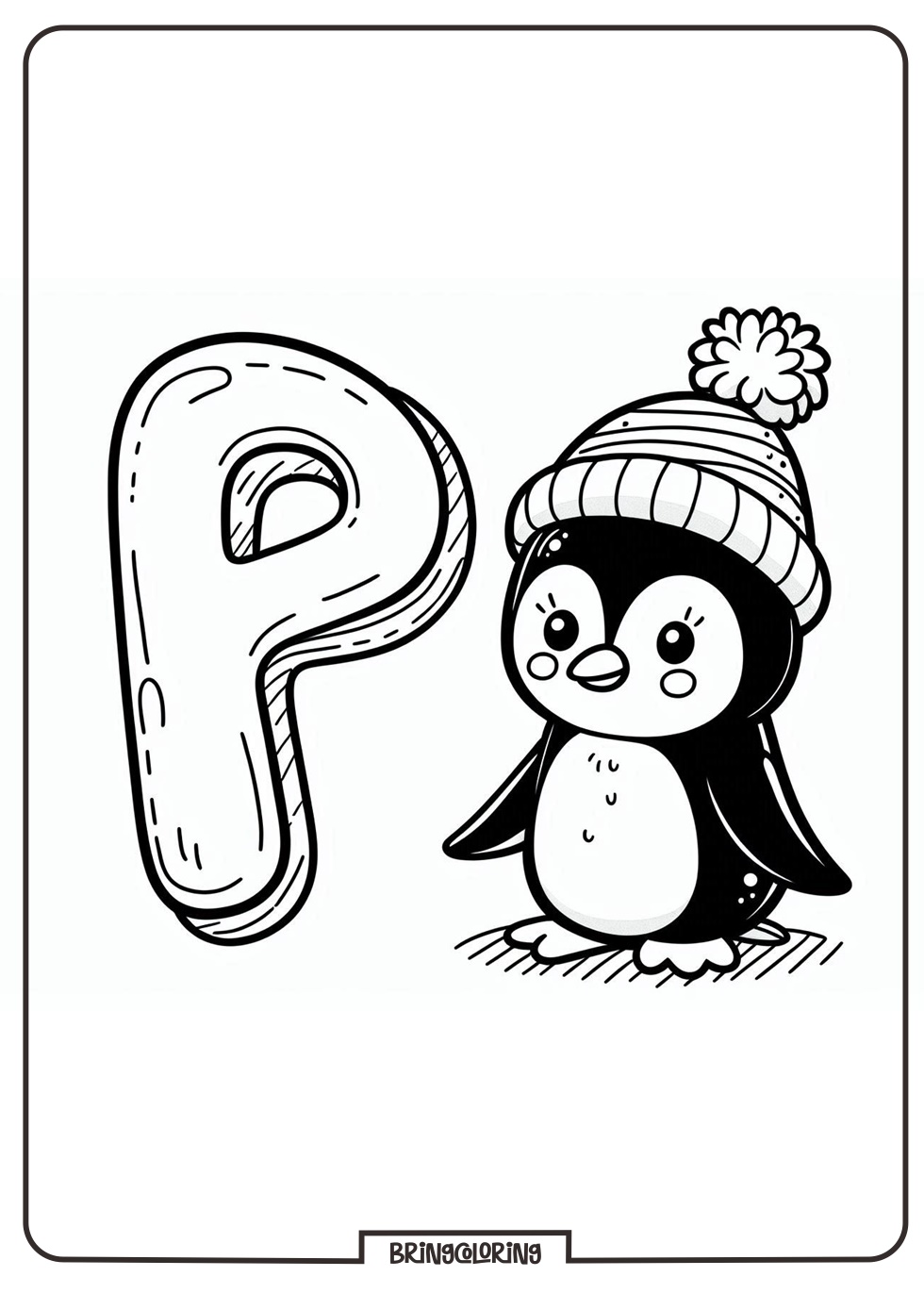 Alphabet Letter P with Penguin Coloring Pages 1 alphabet letter P with Penguin coloring for kids - bringcoloring.com