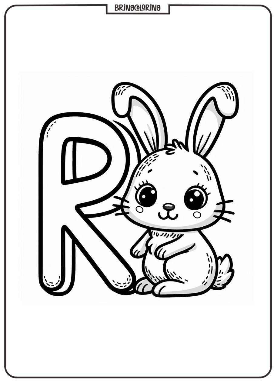 Alphabet Letter R with Rabbit Coloring Page for Kids 2 alphabet letter R with Rabbit coloring pages for kids - bringcoloring.com
