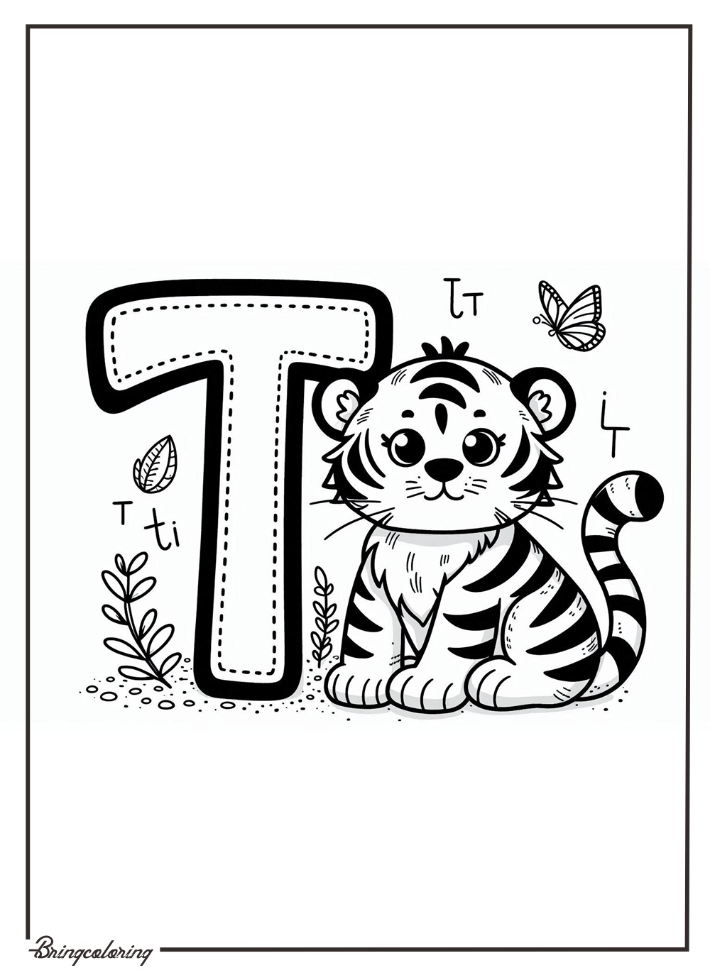 Alphabet Letter T with tiger Coloring Pages 2 alphabet letter T with Tiger coloring pages for kids - bringcoloring.com