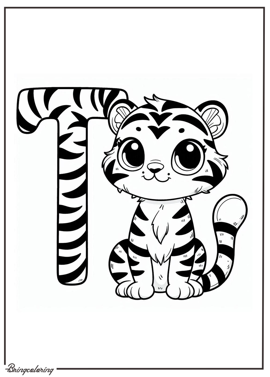 Alphabet Letter T with tiger Coloring Pages 3 alphabet letter T with Tiger coloring pages - bringcoloring.com