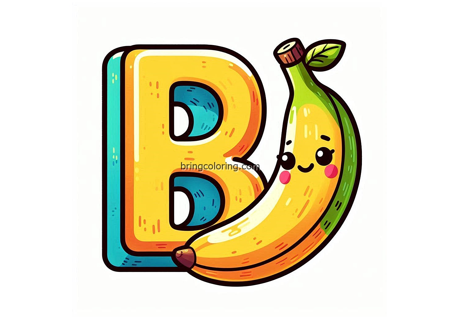 Alphabet Letter B with Banana Coloring Pages 4 image is alphabet letter B with banana coloring
