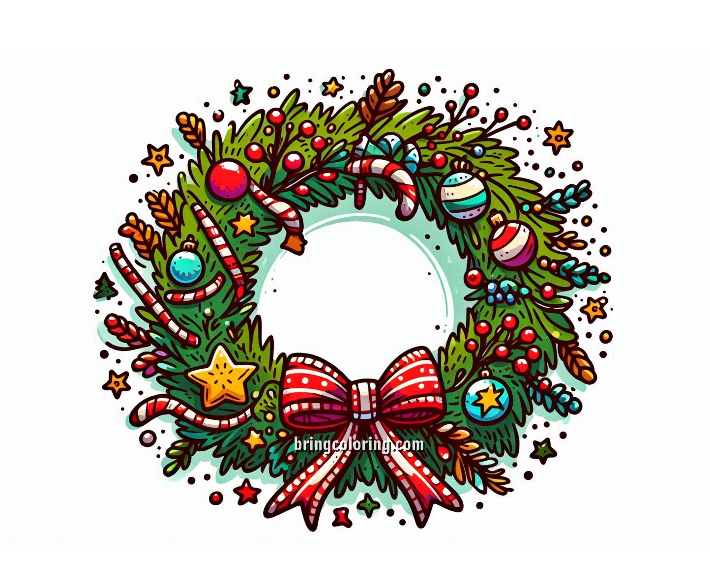 Celebrate the Holiday Season with Christmas Wreath Coloring Pages 4 image of christmas wreath decorated coloring