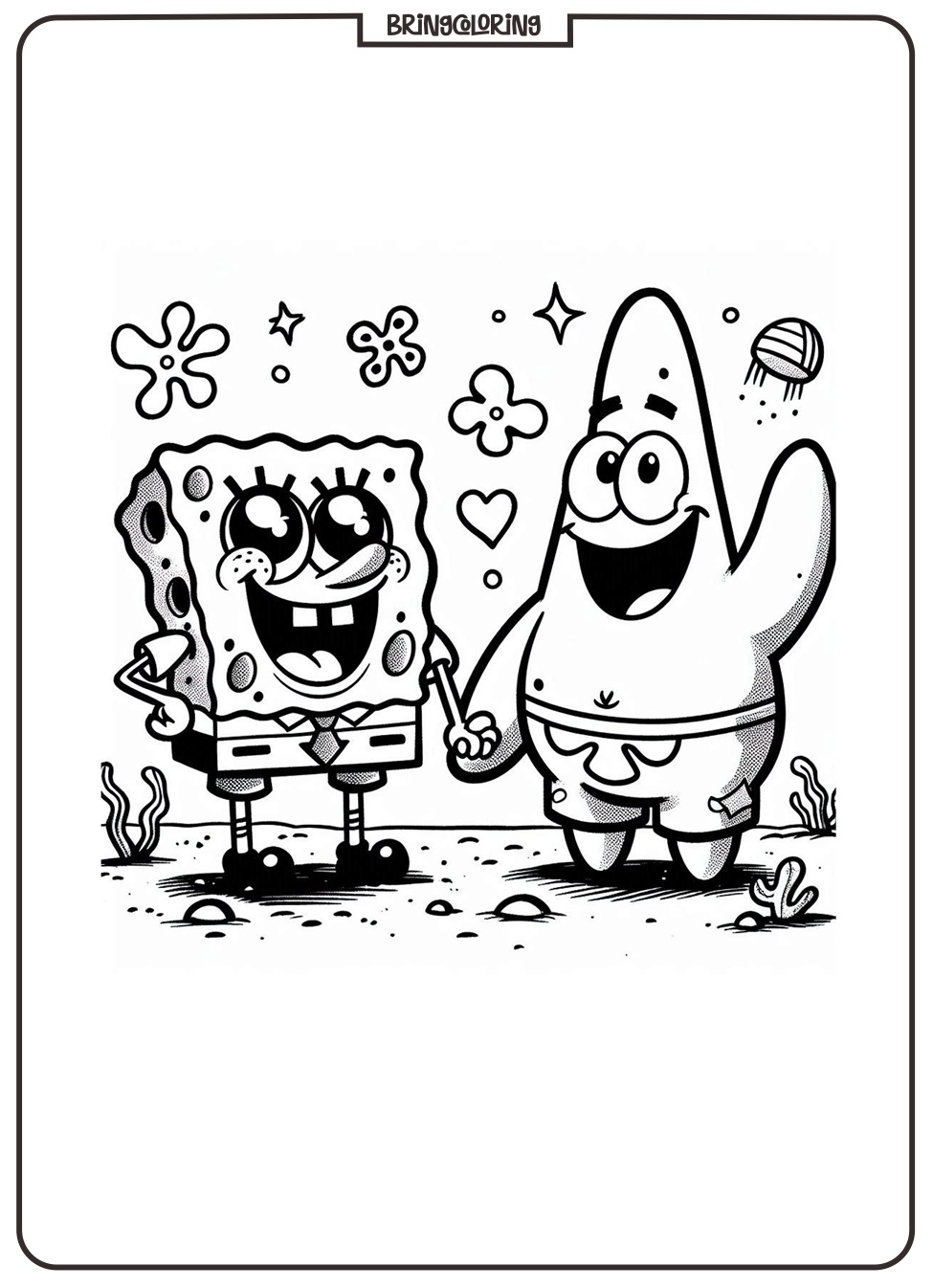 The Exciting Adventures of Two Best Friends SpongeBob and Patrick Star Coloring Pages 1 spongebob and patrick star coloring online page
