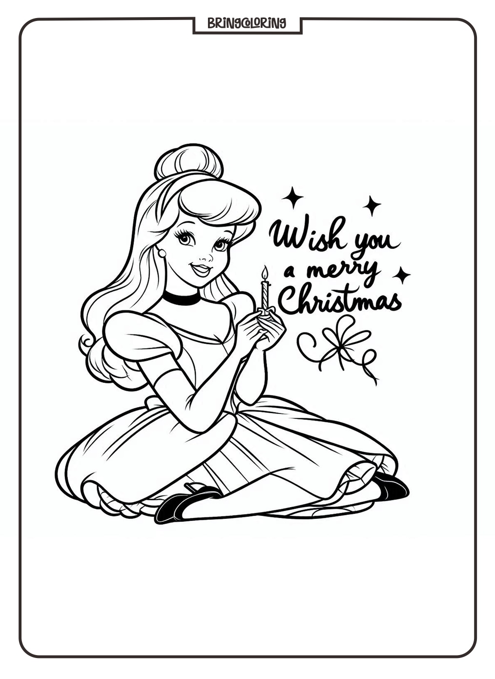 Cinderella wishes you a Merry Christmas coloring page bringcoloring.com