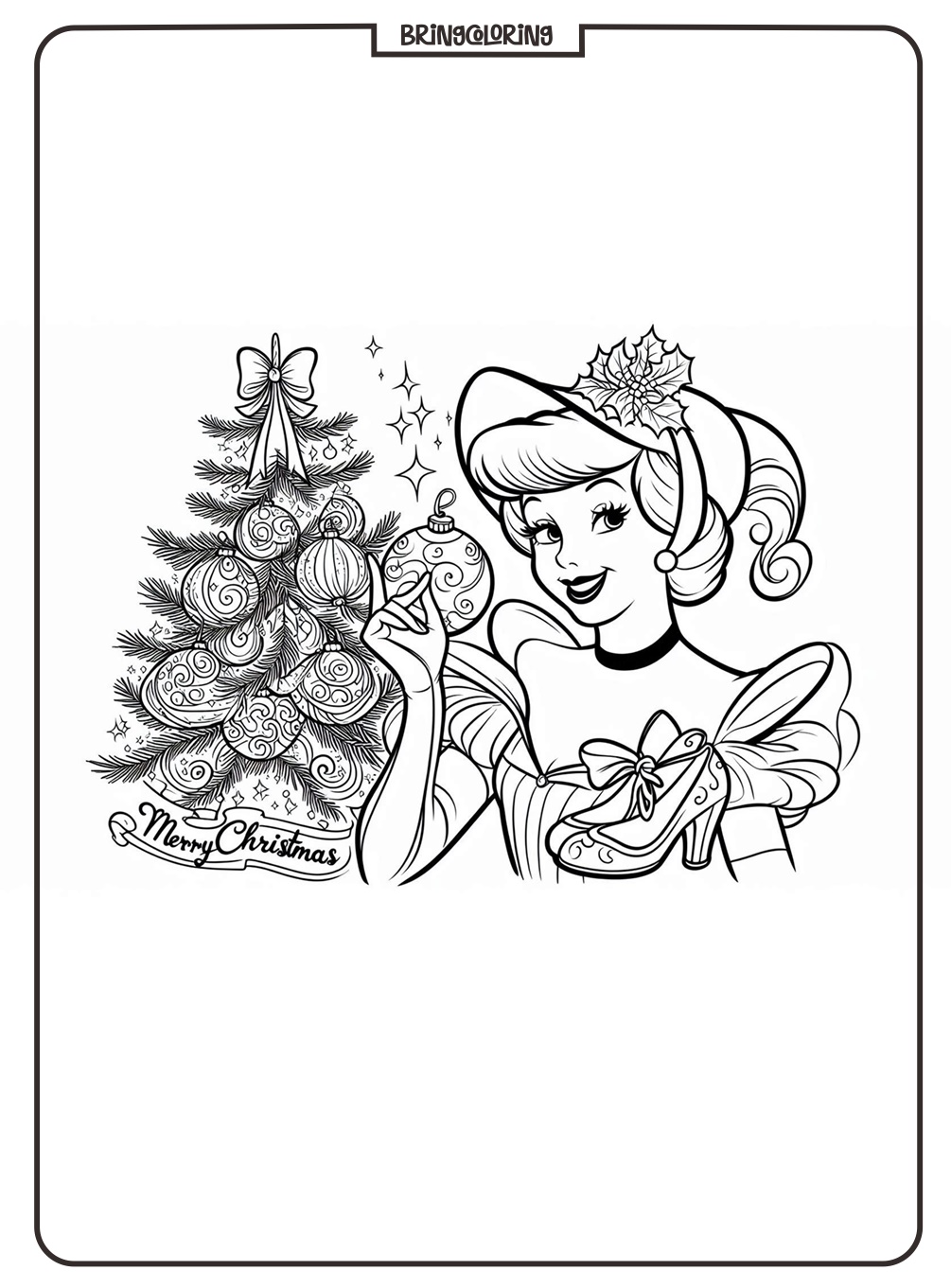 Cinderella wishes you a Merry Christmas coloring pages bringcoloring.com
