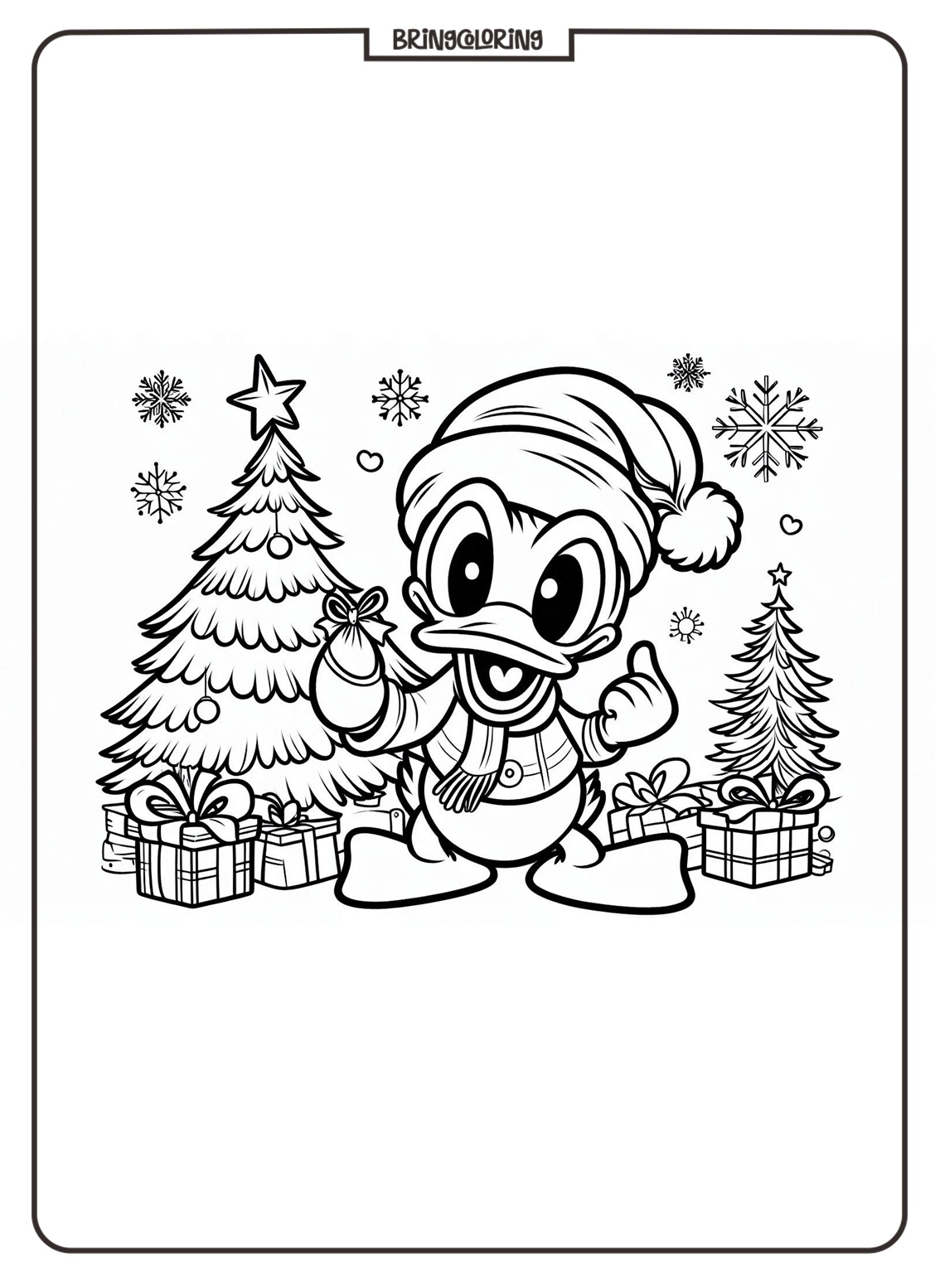 Celebrate Christmas with Donald Duck! 1 Donald Duck Celebrates Christmas Coloring Page bringcoloring.com