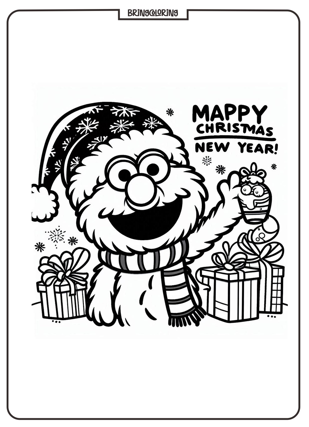Elmo celebrates Christmas and Happy New Year Coloring Pages bringcoloring.com