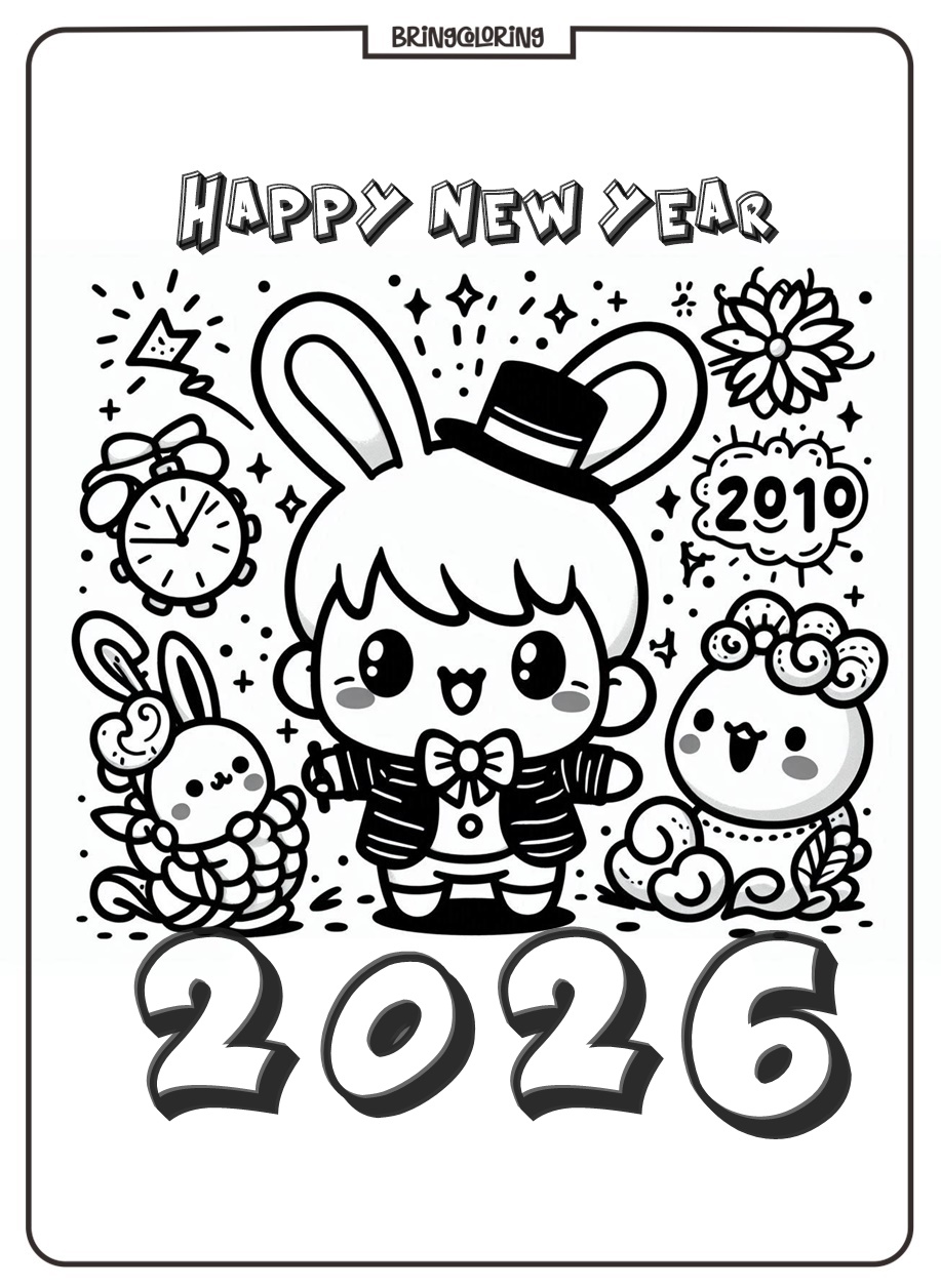 Happy New Year 2026 Coloring Online Page bringcoloring.com