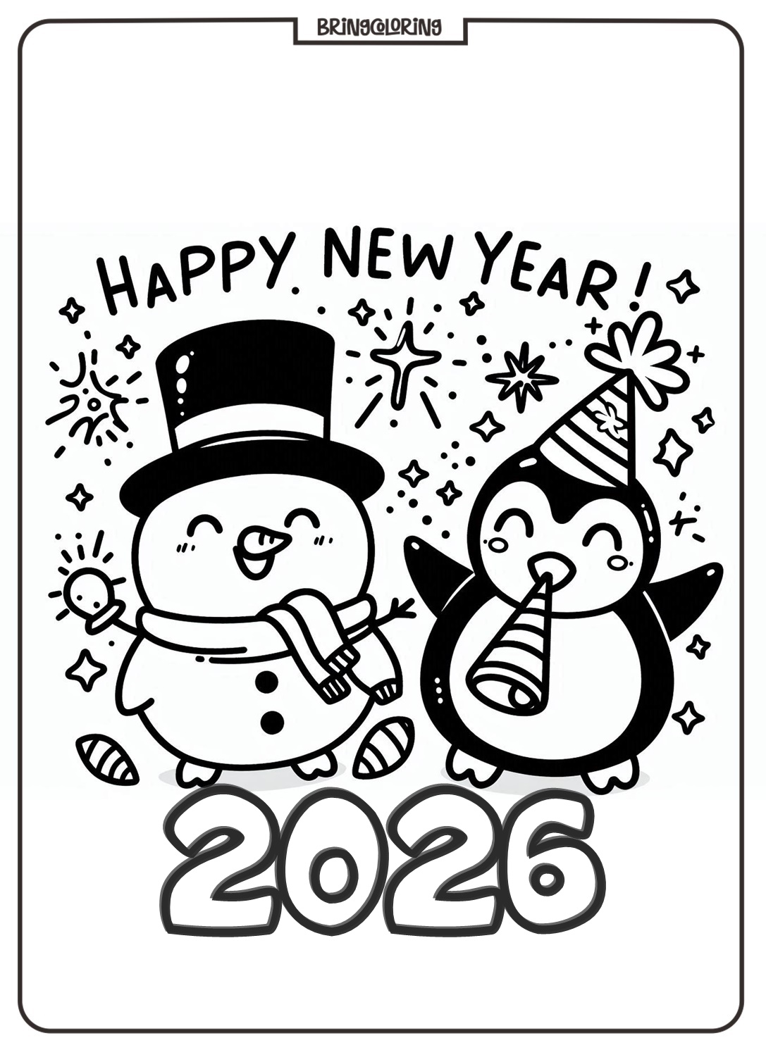 Ring in the joy with these Happy New Year 2026 Coloring Pages for Kids! 4 Happy New Year Coloring Online Page for Kids bringcoloring.com