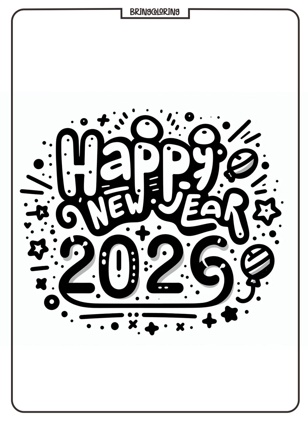 Ring in the joy with these Happy New Year 2026 Coloring Pages for Kids! 5 Happy New Year Coloring Online Pages for Kid bringcoloring.com