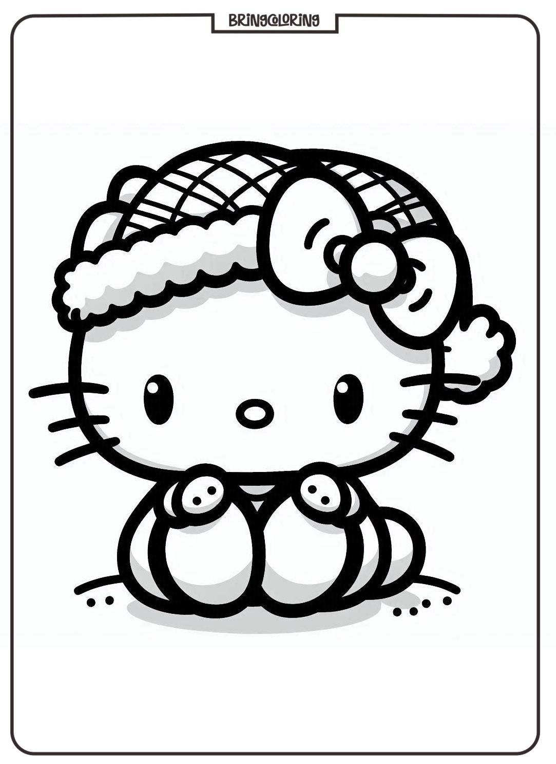 Hello Kitty Wearing a Santa Hat at Christmas Celebration Coloring Online Page bringcoloring.com