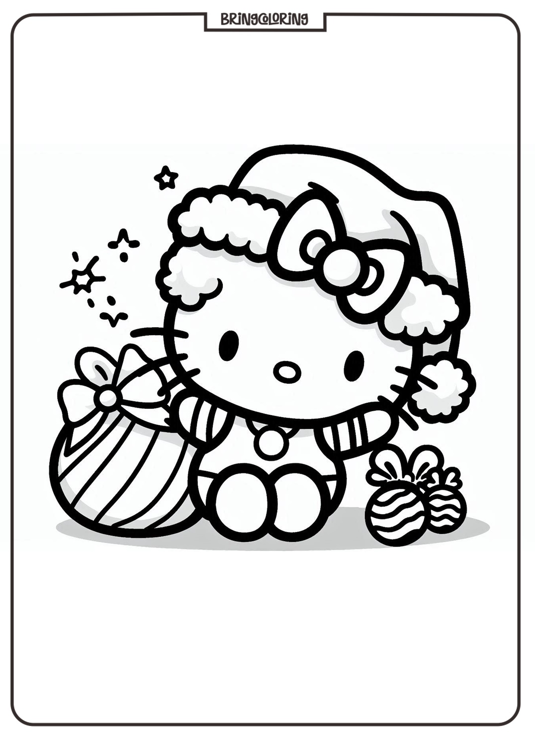 Hello Kitty Wearing a Santa Hat at Christmas Celebration Coloring Online bringcoloring.com