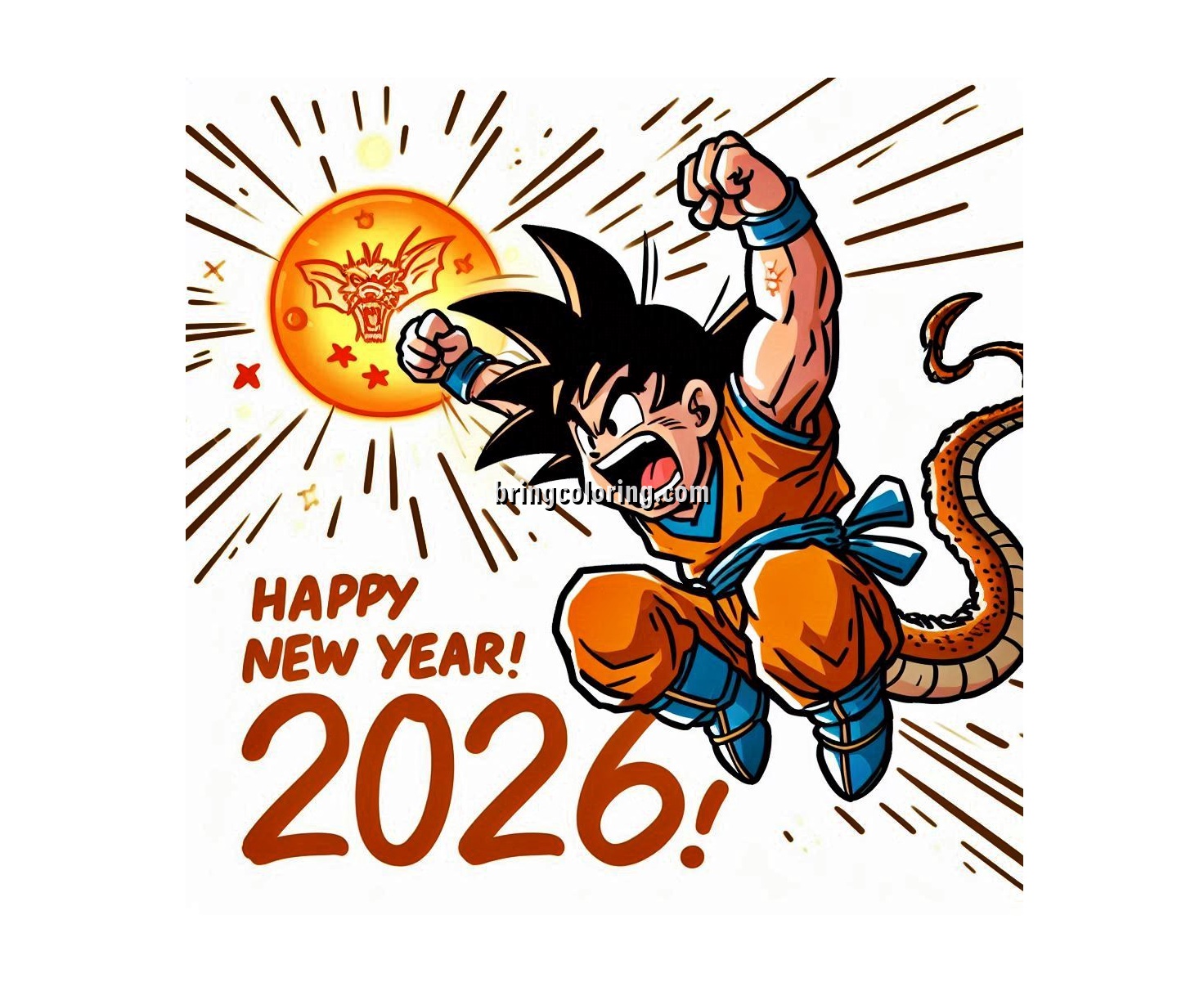 Image of Dragon Ball Say Happy New Year 2026 Coloring