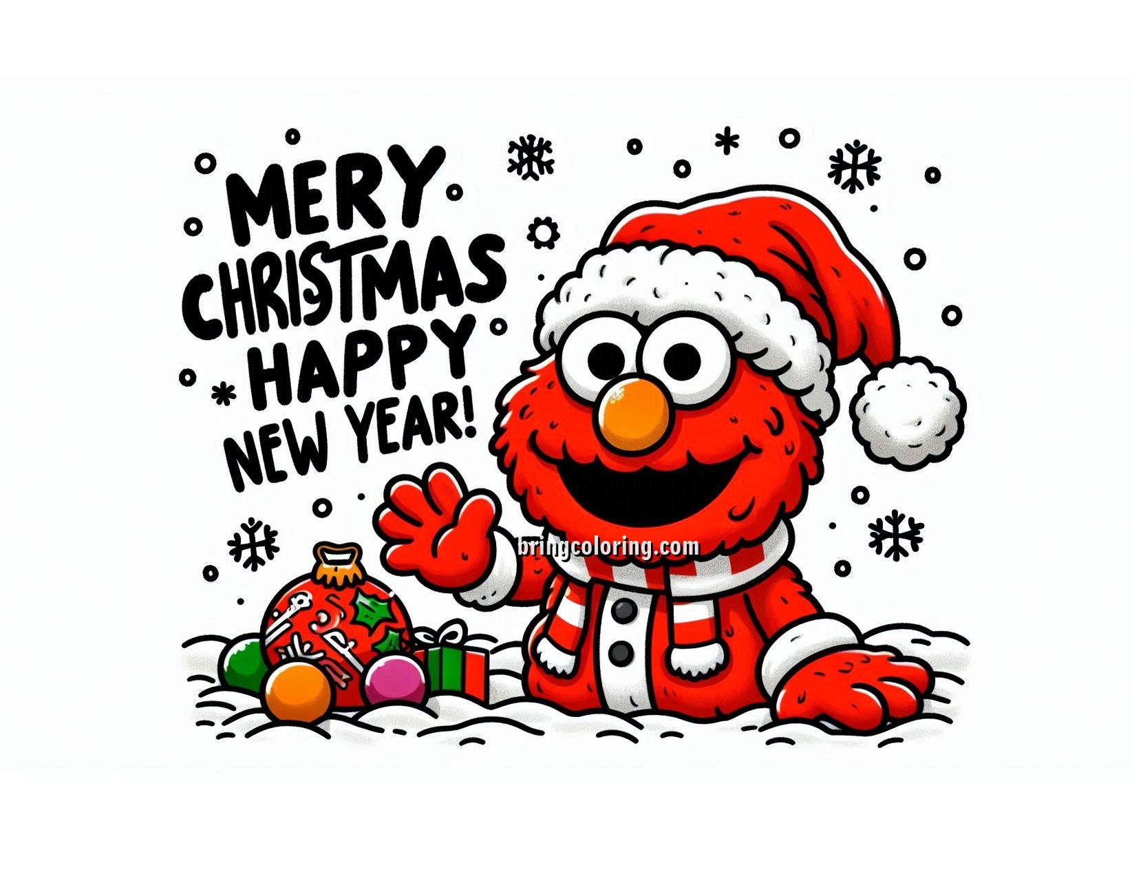 Image of Elmo Celebrates Christmas and Happy New Year Coloring