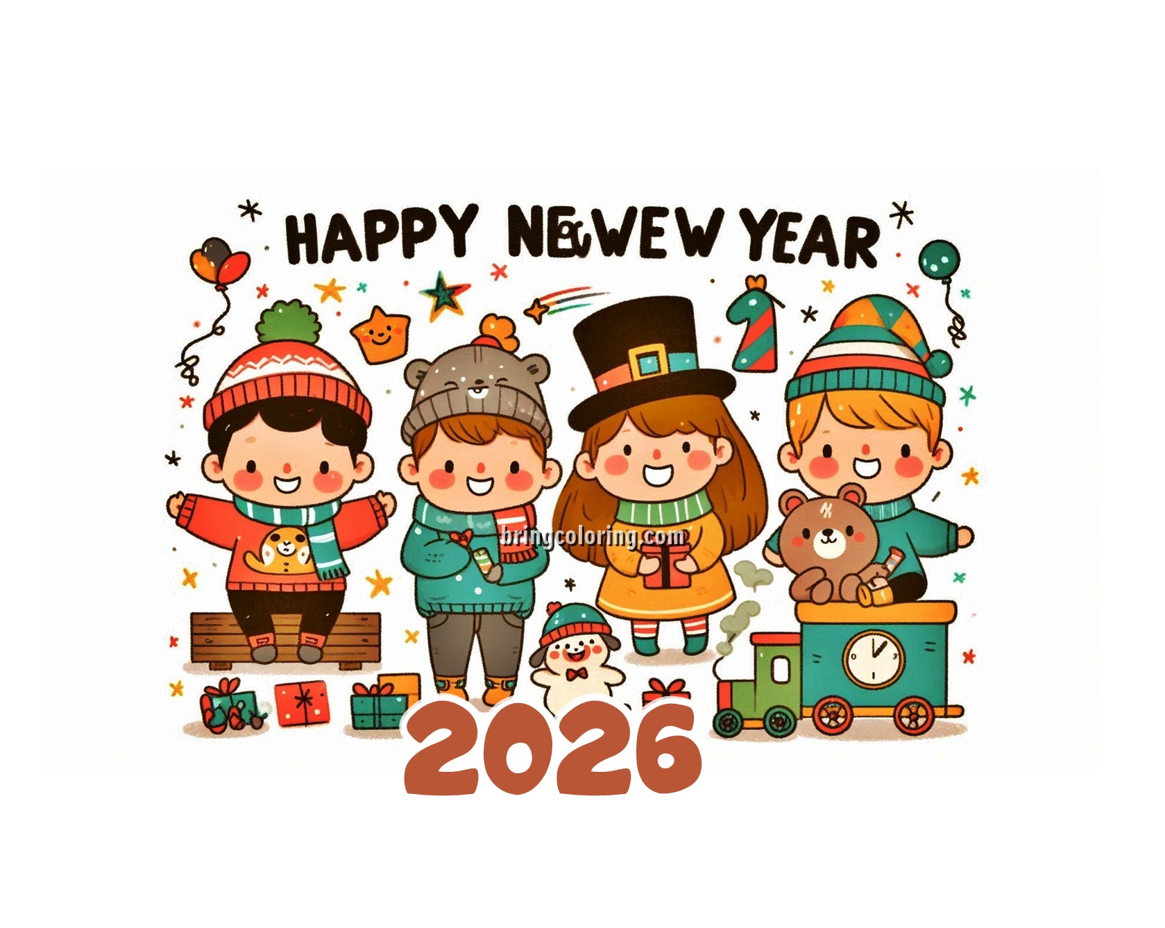 Image of Happy New Year 2026 for kids
