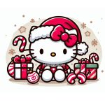 Image of Hello Kitty Wearing a Santa Hat at Christmas Celebration Coloring