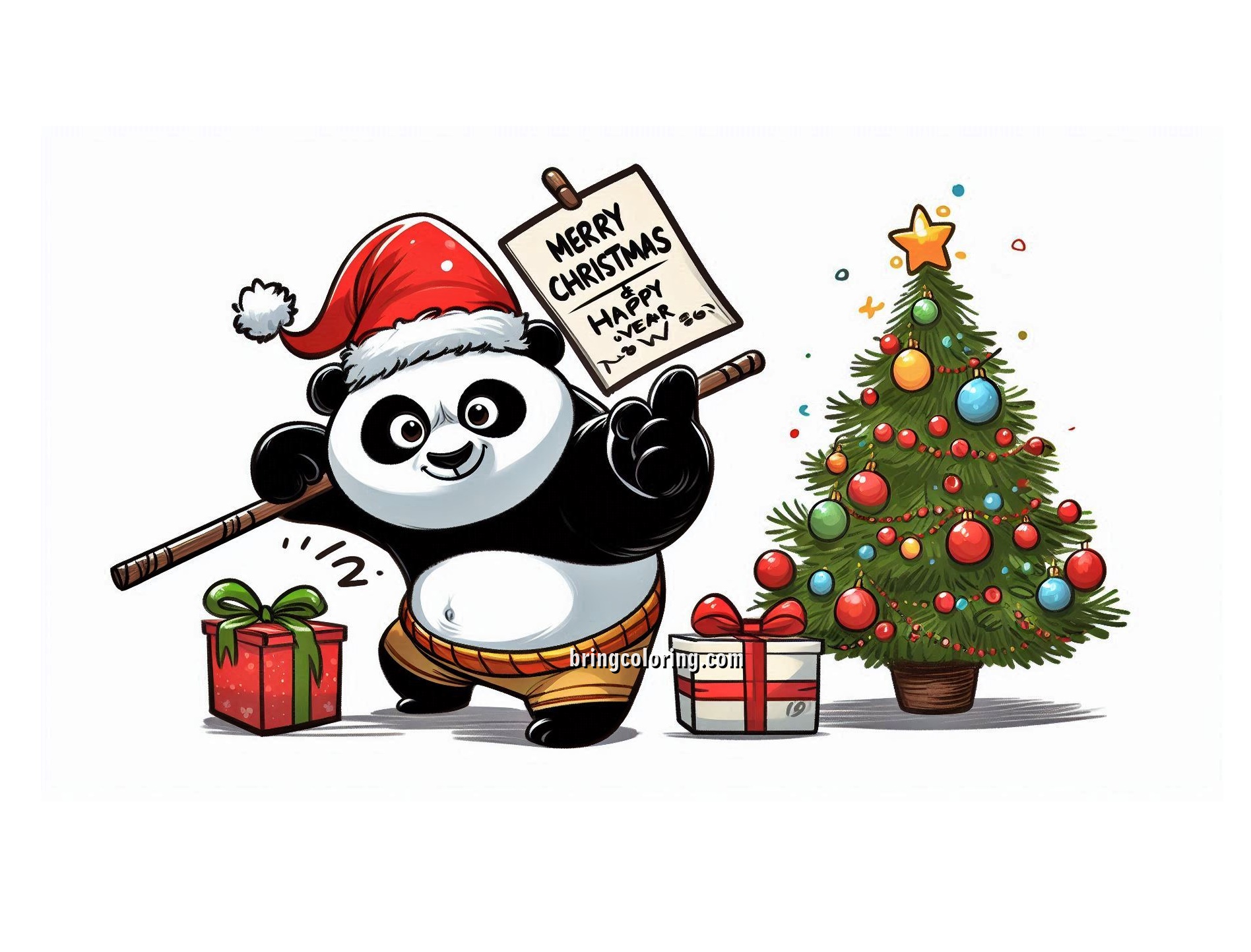 Image of Kungfu Panda celebrates Christmas and Happy New Year Coloring