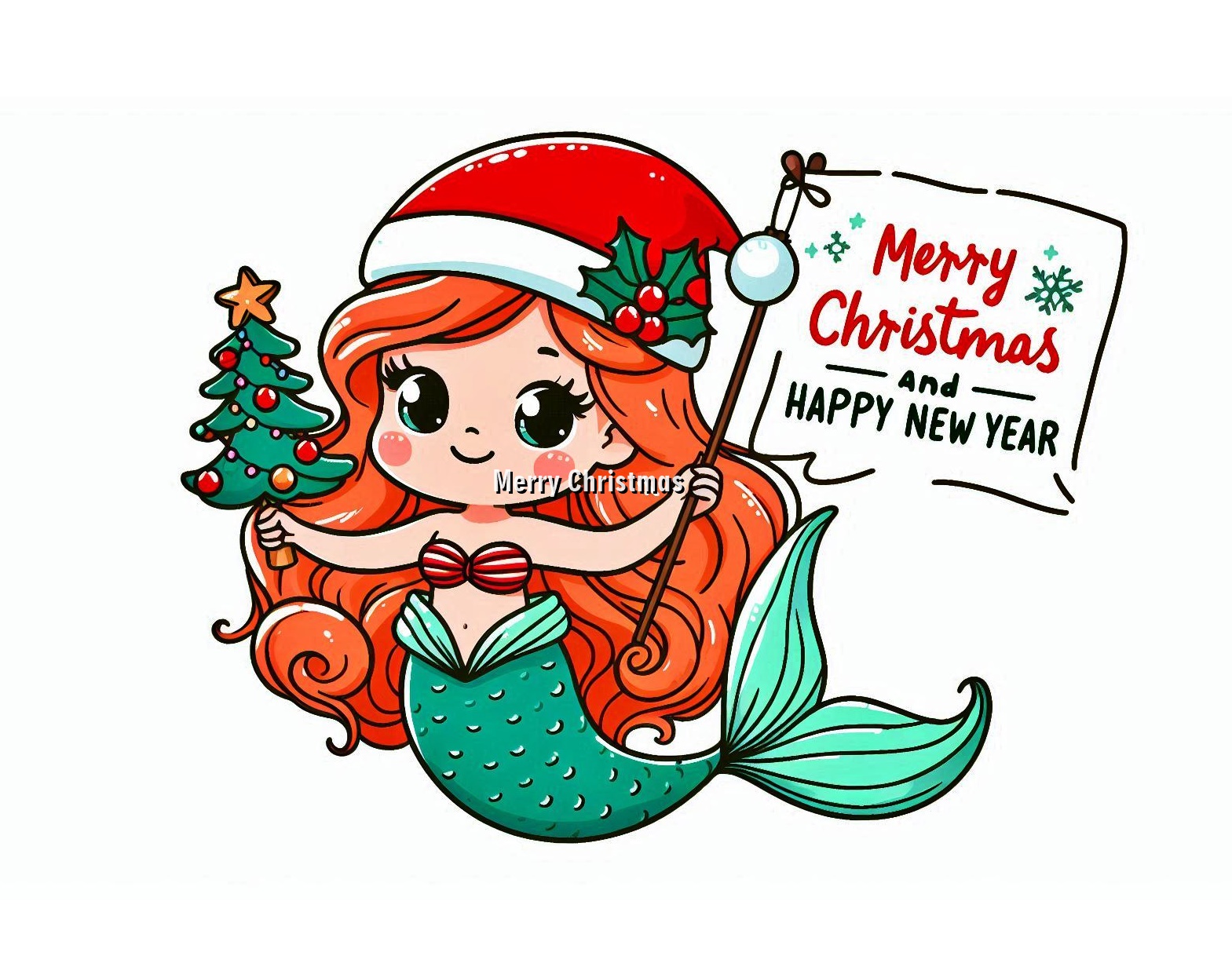 Little Mermaid Celebrates Christmas and Happy New Year Coloring Pages 4 Image of Little Mermaid Celebrates Christmas and Happy New Year Coloring