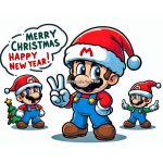 Image of Mario Bros Celebrates Christmas and Happy New Year Coloring