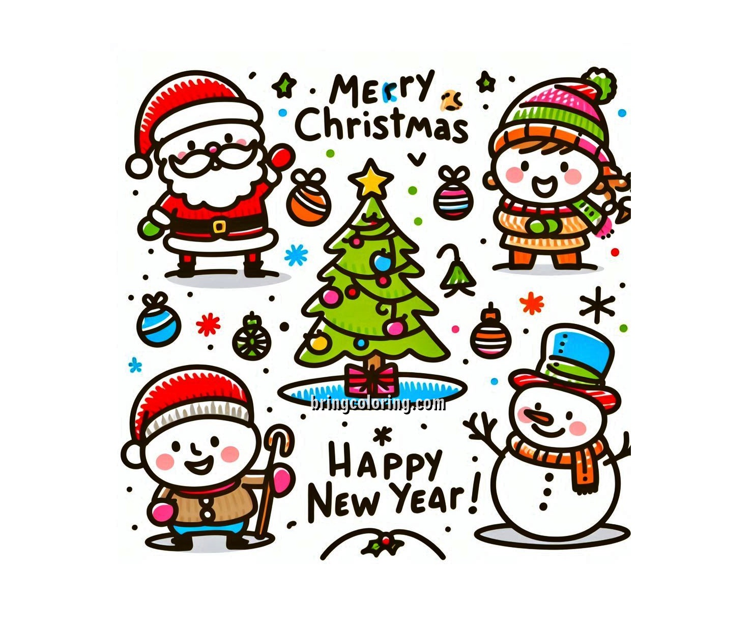 Image of Merry Christmas and happy New Year Coloring